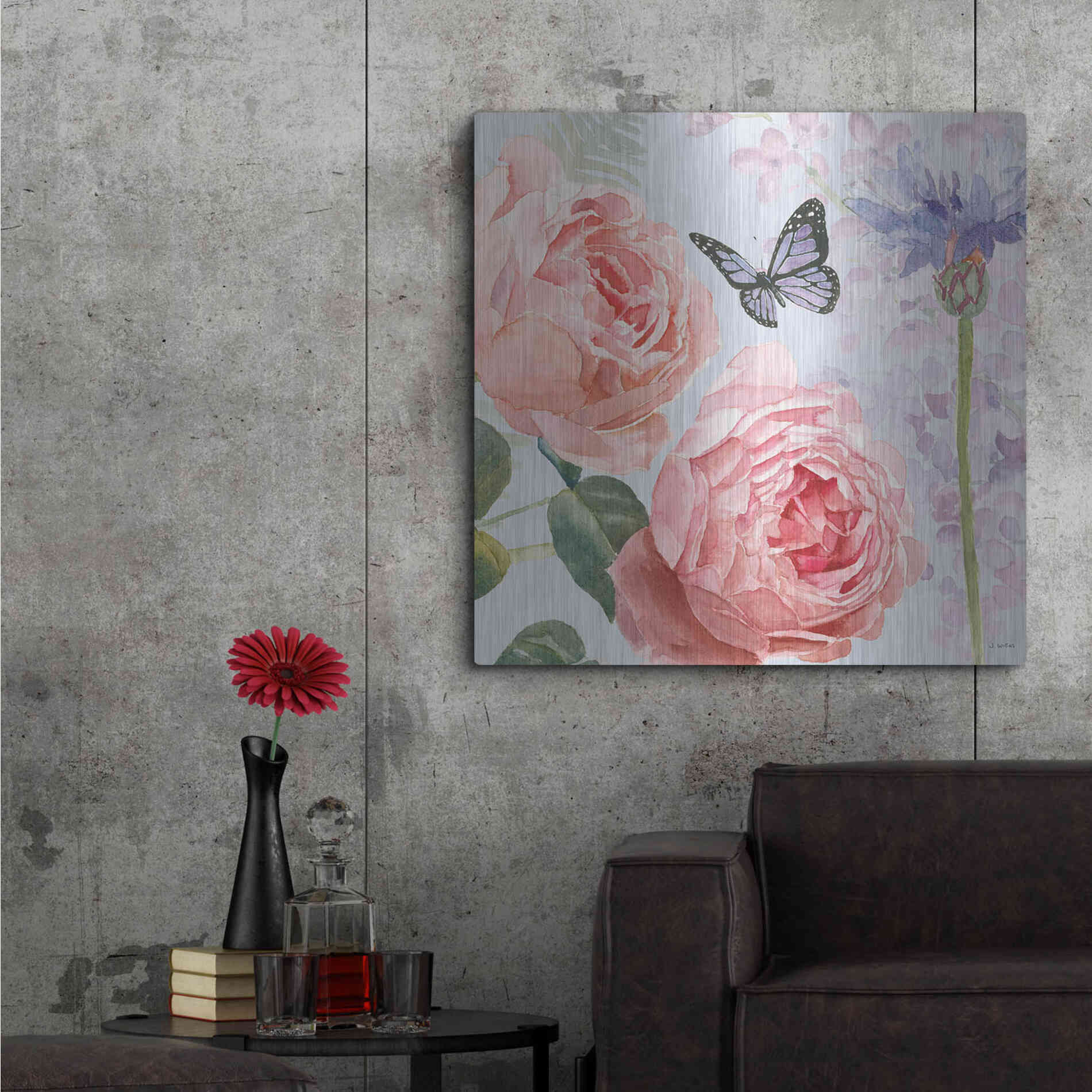 Luxe Metal Art 'Boho Bouquet II Blue' by James Wiens, Metal Wall Art,36x36