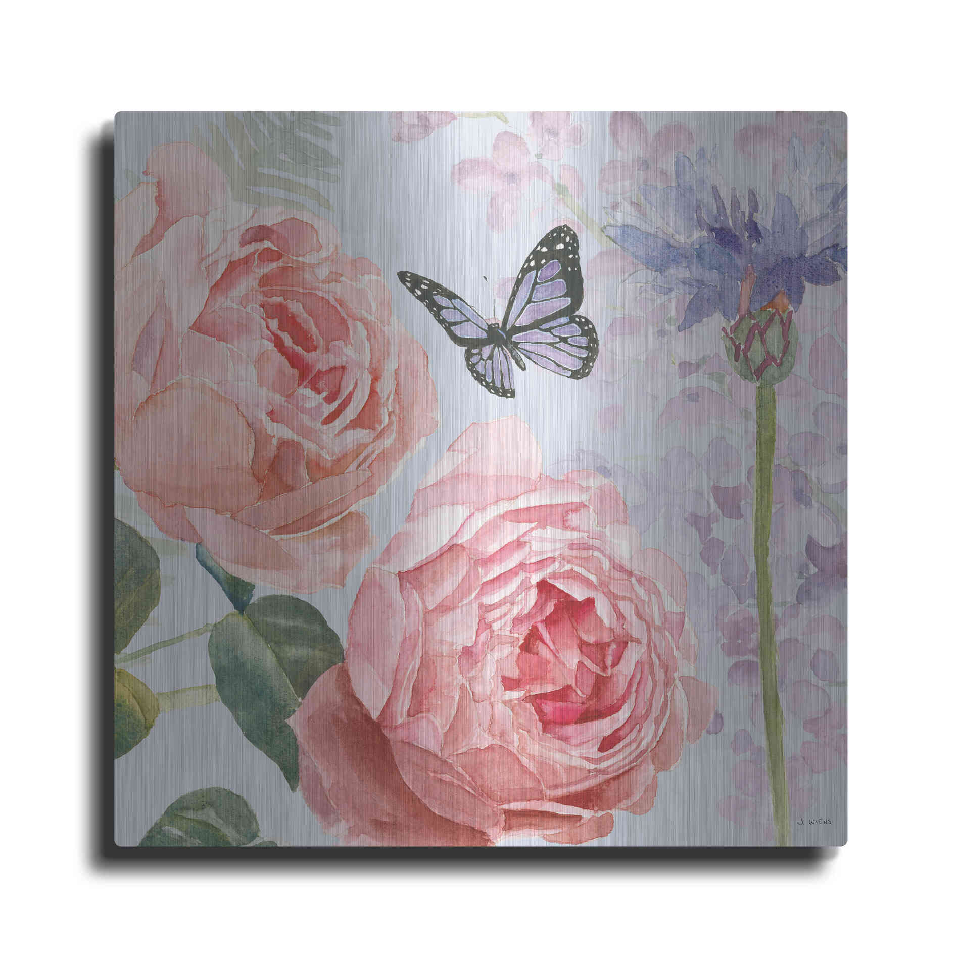 Luxe Metal Art 'Boho Bouquet II Blue' by James Wiens, Metal Wall Art