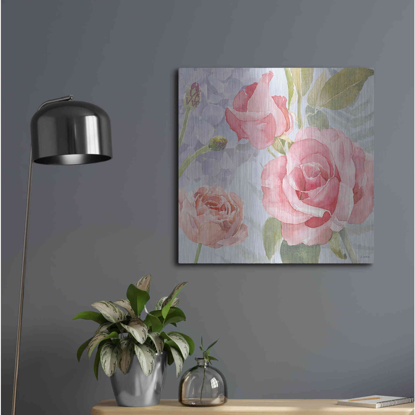 Luxe Metal Art 'Boho Bouquet III Blue' by James Wiens, Metal Wall Art,24x24