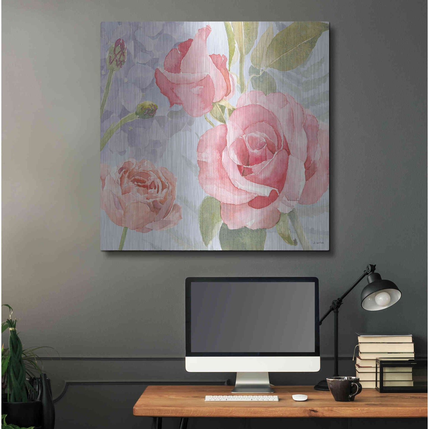 Luxe Metal Art 'Boho Bouquet III Blue' by James Wiens, Metal Wall Art,36x36