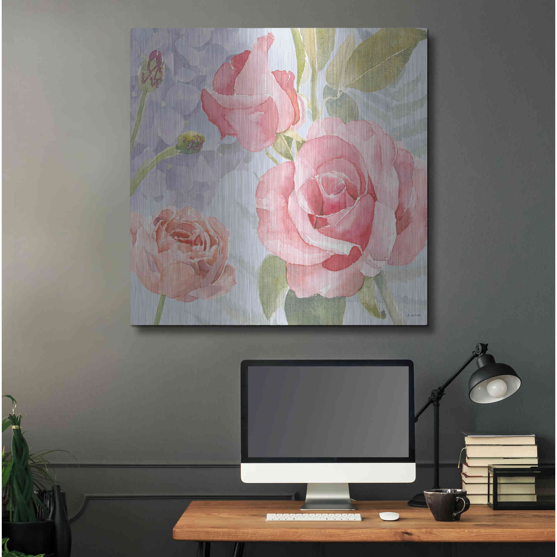 Luxe Metal Art 'Boho Bouquet III Blue' by James Wiens, Metal Wall Art,36x36