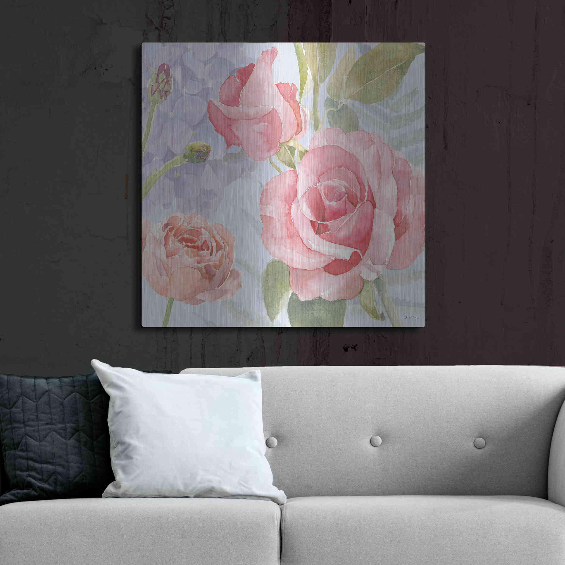 Luxe Metal Art 'Boho Bouquet III Blue' by James Wiens, Metal Wall Art,36x36