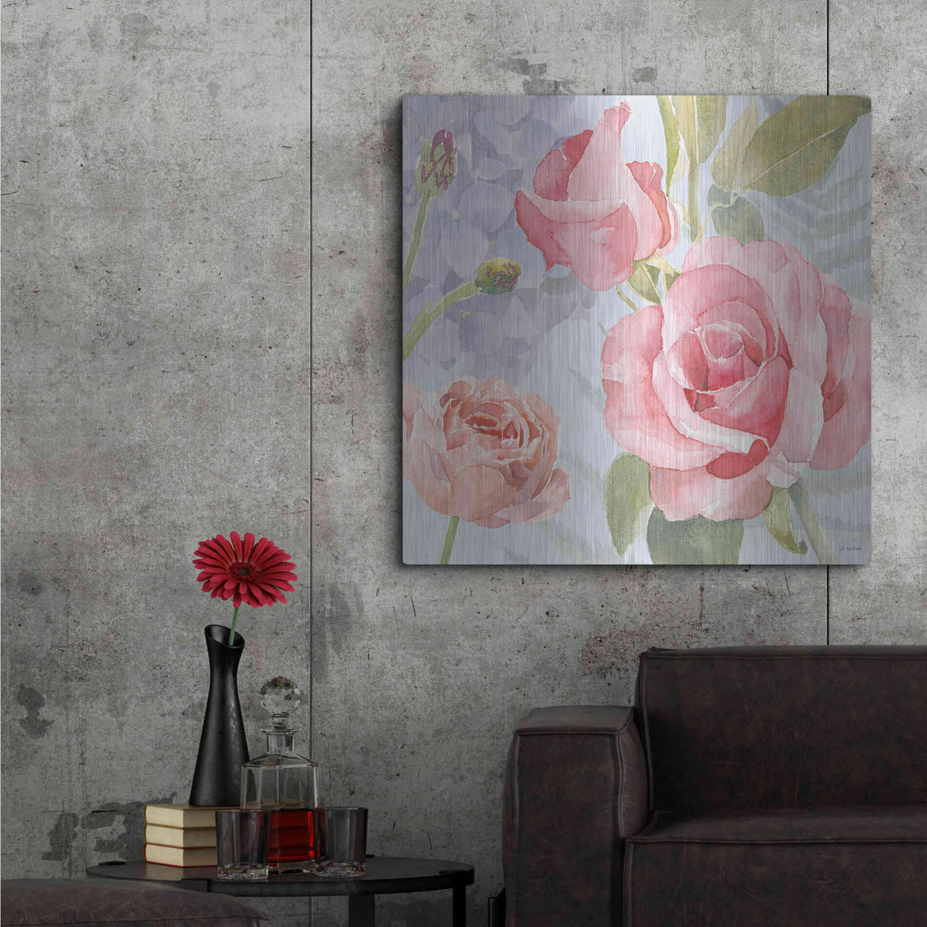 Luxe Metal Art 'Boho Bouquet III Blue' by James Wiens, Metal Wall Art,36x36