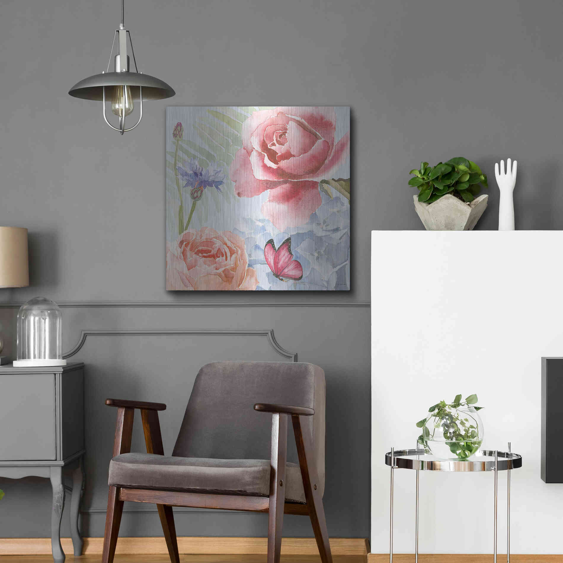 Luxe Metal Art 'Boho Bouquet IV Blue' by James Wiens, Metal Wall Art,24x24