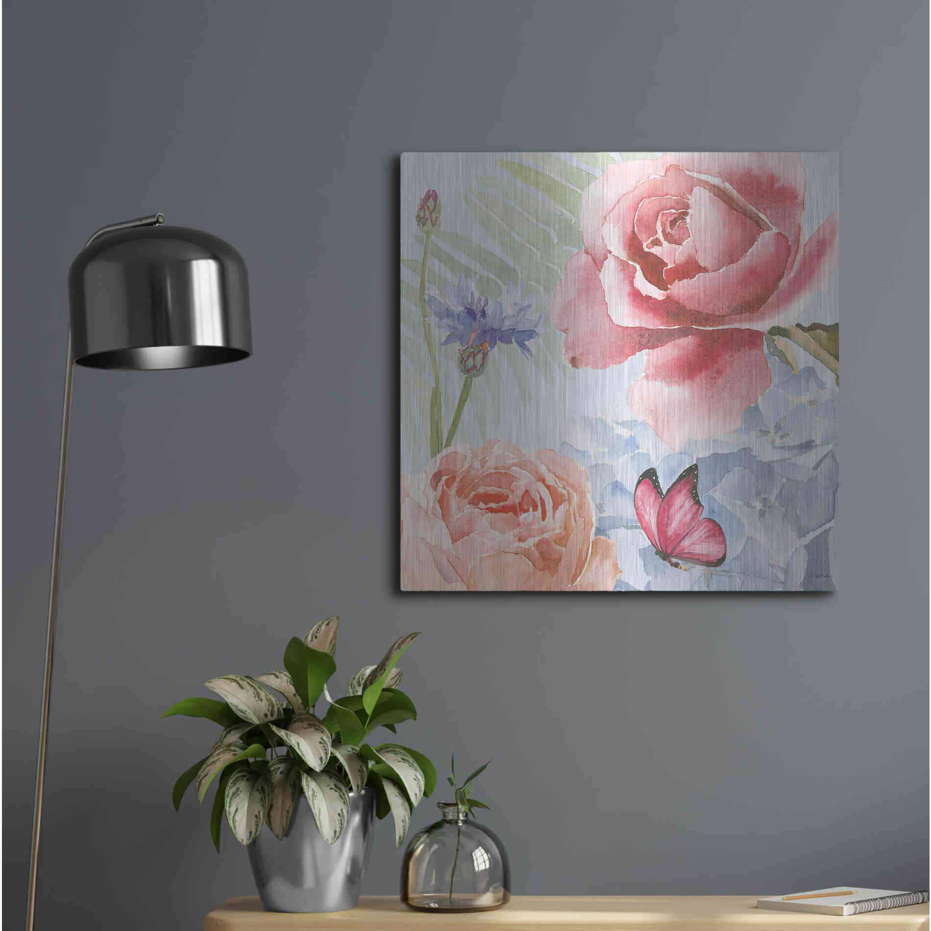 Luxe Metal Art 'Boho Bouquet IV Blue' by James Wiens, Metal Wall Art,24x24