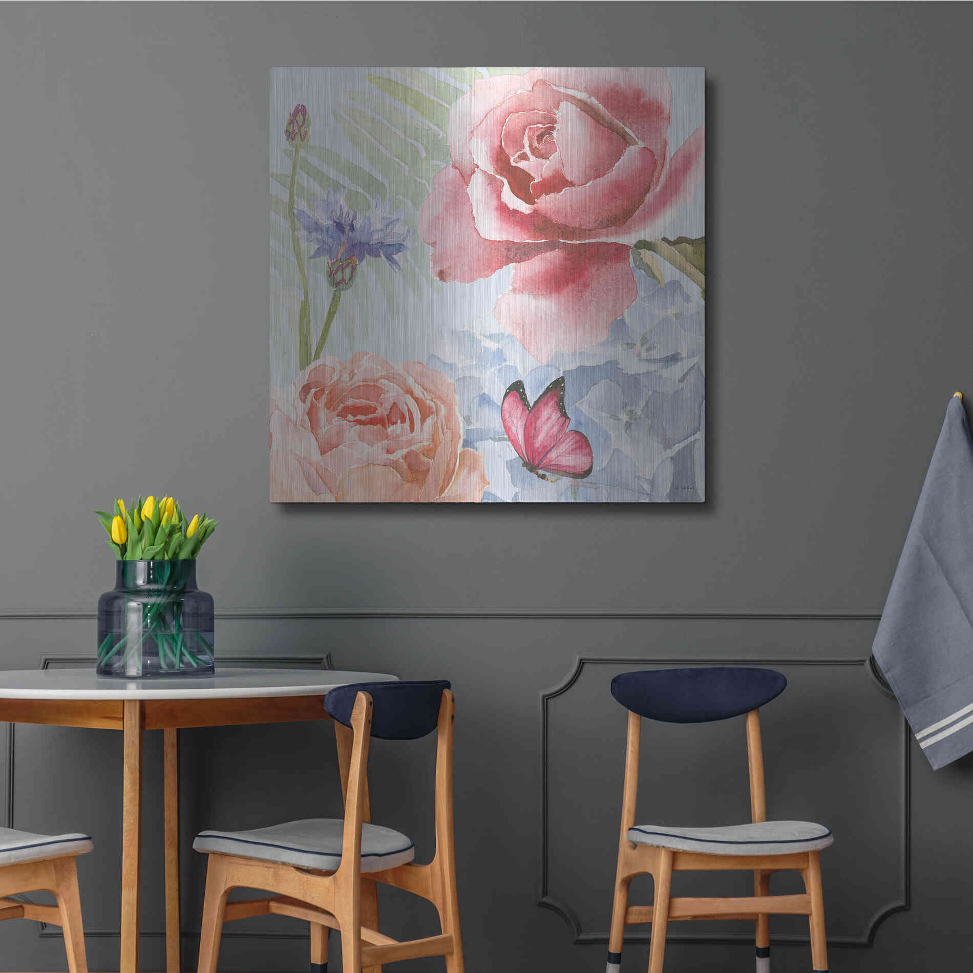 Luxe Metal Art 'Boho Bouquet IV Blue' by James Wiens, Metal Wall Art,36x36