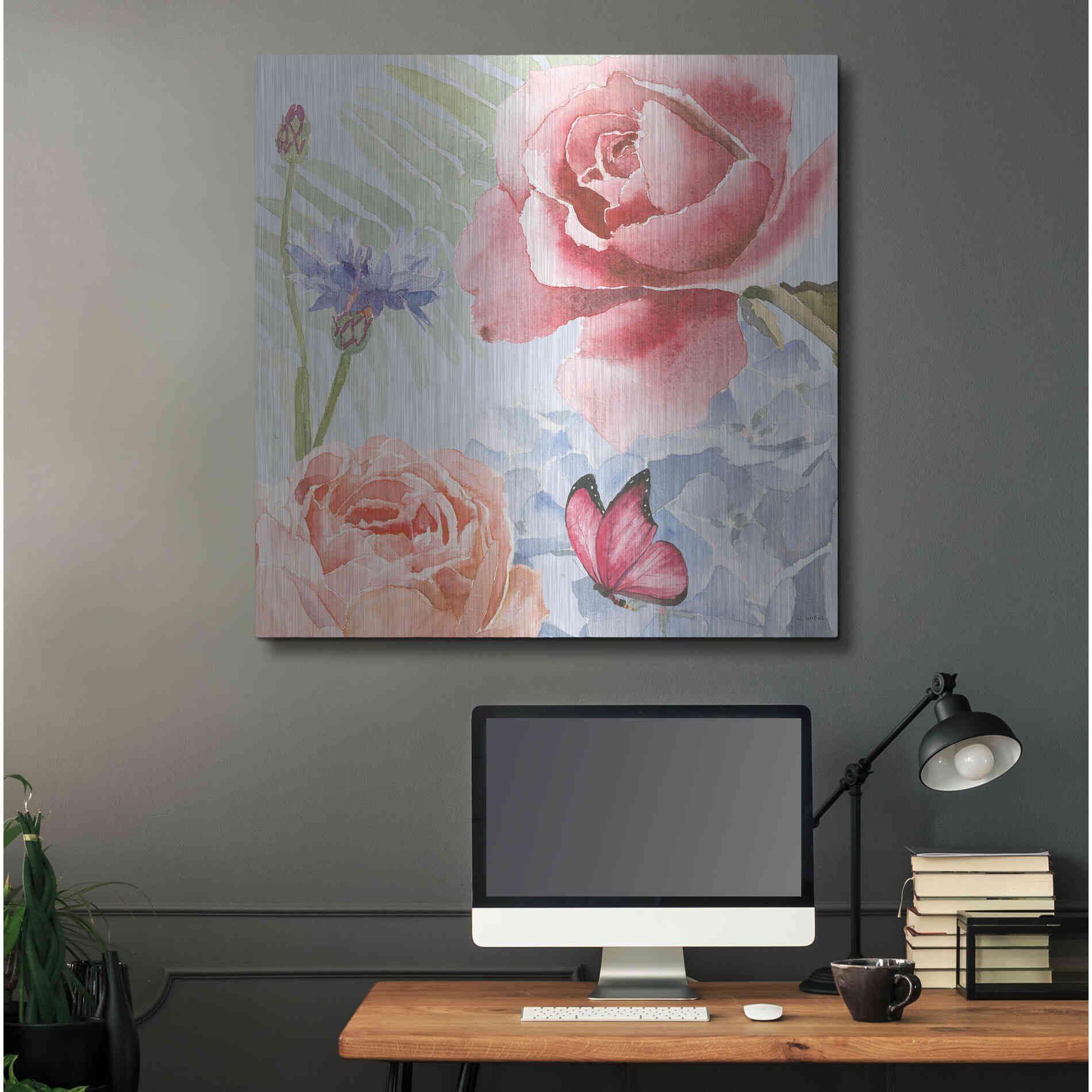 Luxe Metal Art 'Boho Bouquet IV Blue' by James Wiens, Metal Wall Art,36x36