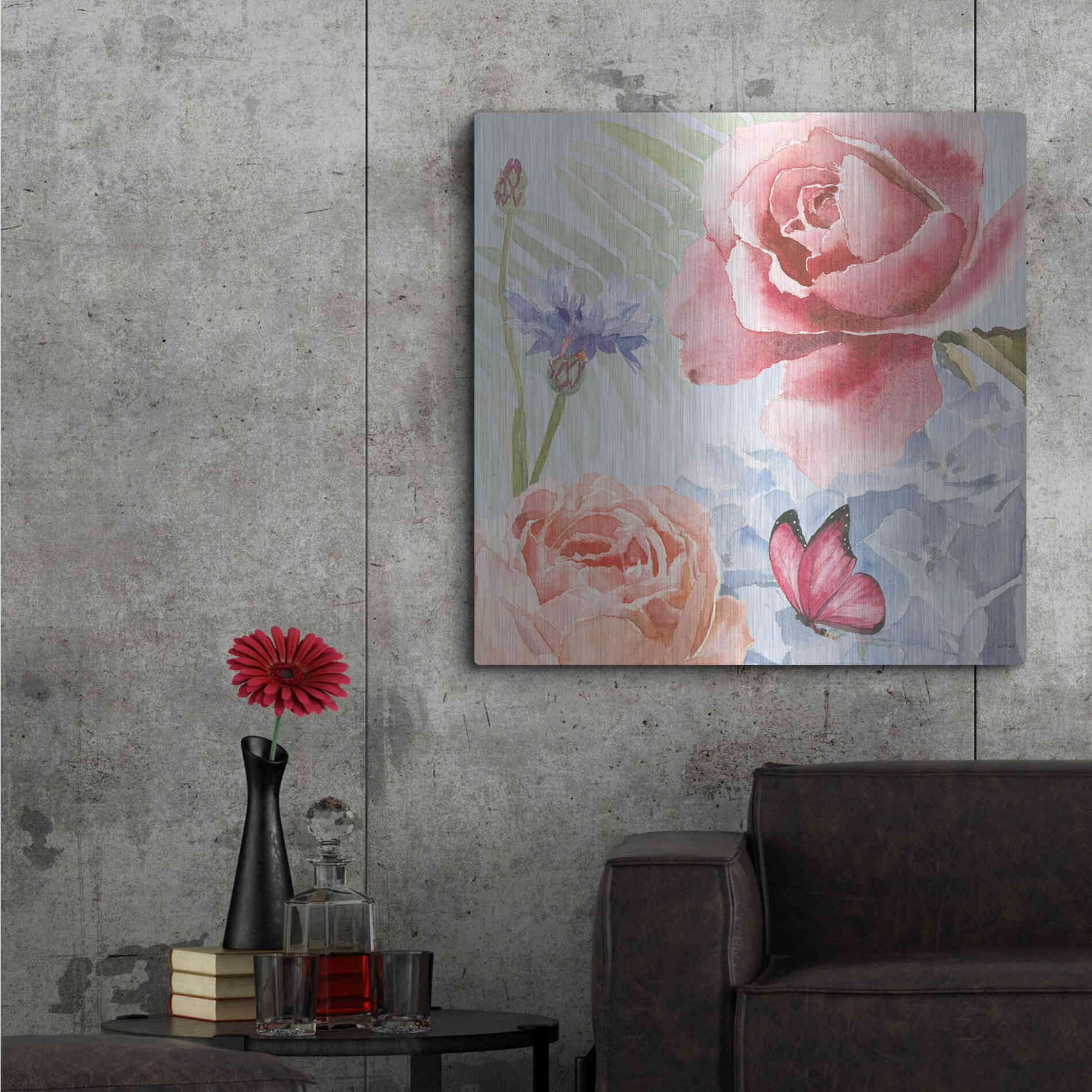 Luxe Metal Art 'Boho Bouquet IV Blue' by James Wiens, Metal Wall Art,36x36