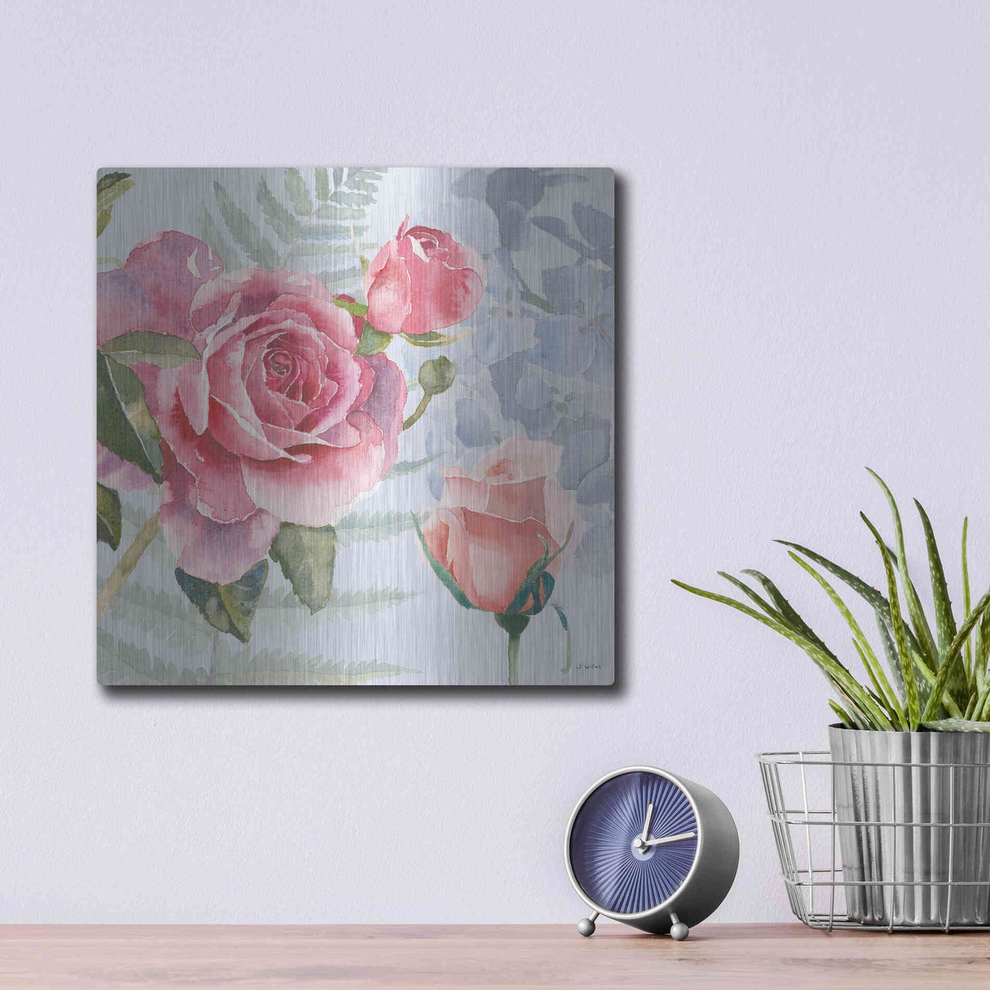 Luxe Metal Art 'Boho Bouquet V Blue' by James Wiens, Metal Wall Art,12x12