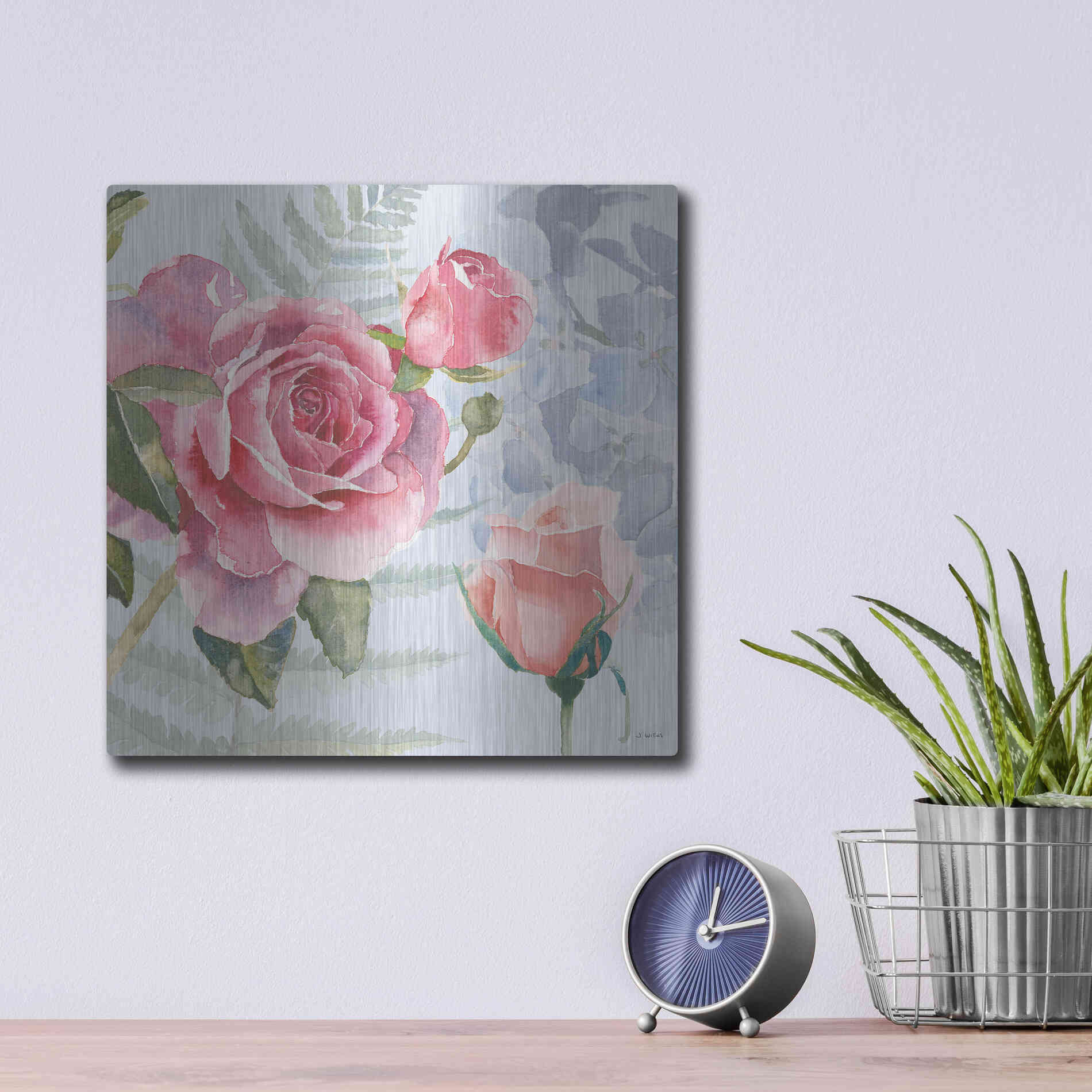 Luxe Metal Art 'Boho Bouquet V Blue' by James Wiens, Metal Wall Art,12x12