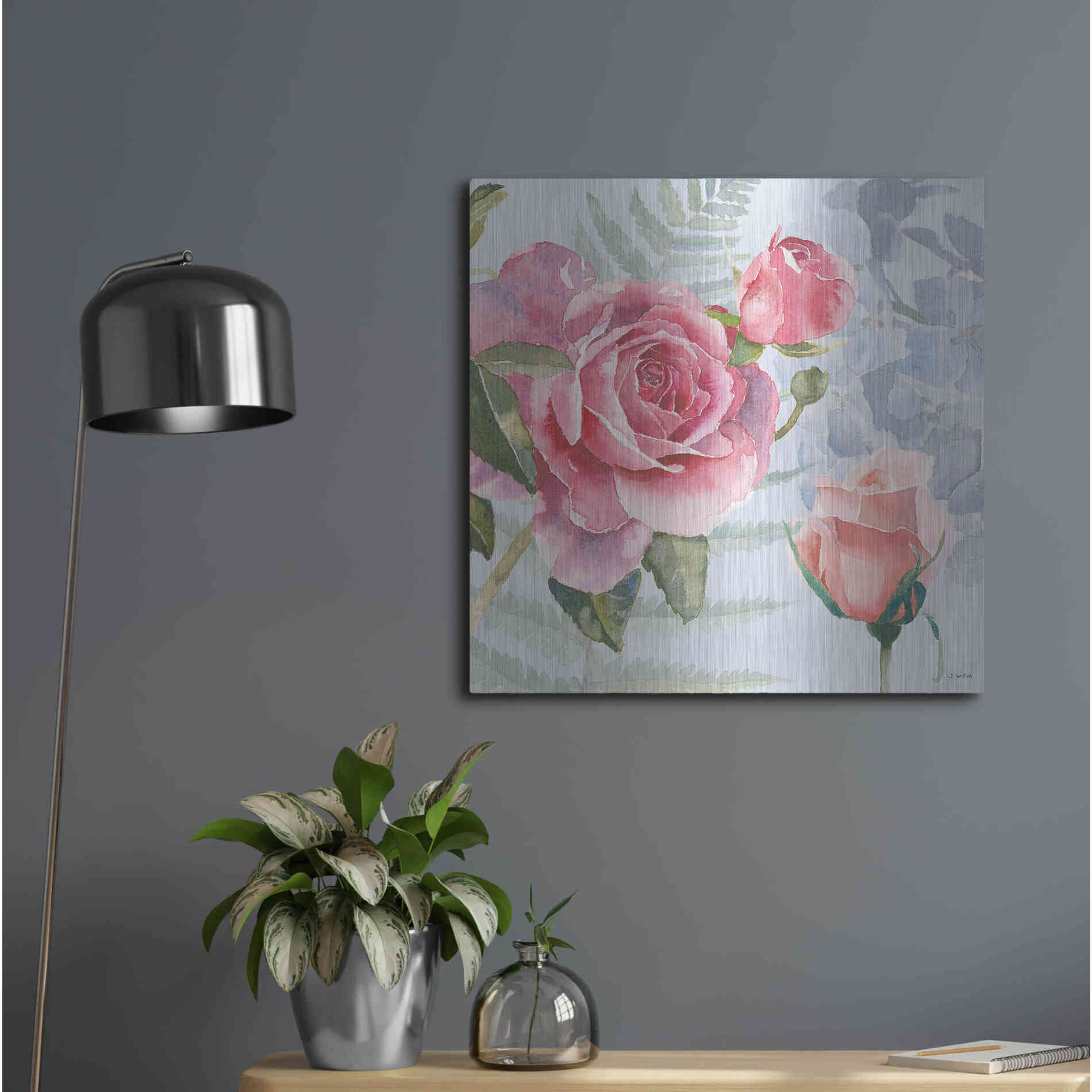 Luxe Metal Art 'Boho Bouquet V Blue' by James Wiens, Metal Wall Art,24x24