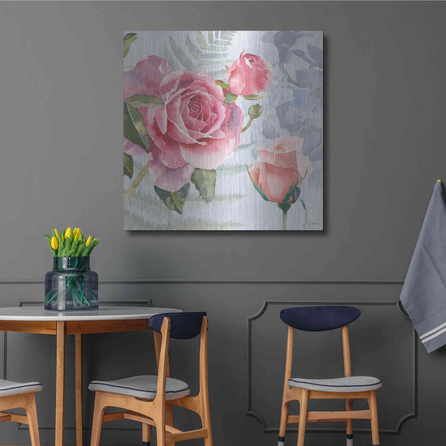 Luxe Metal Art 'Boho Bouquet V Blue' by James Wiens, Metal Wall Art,36x36