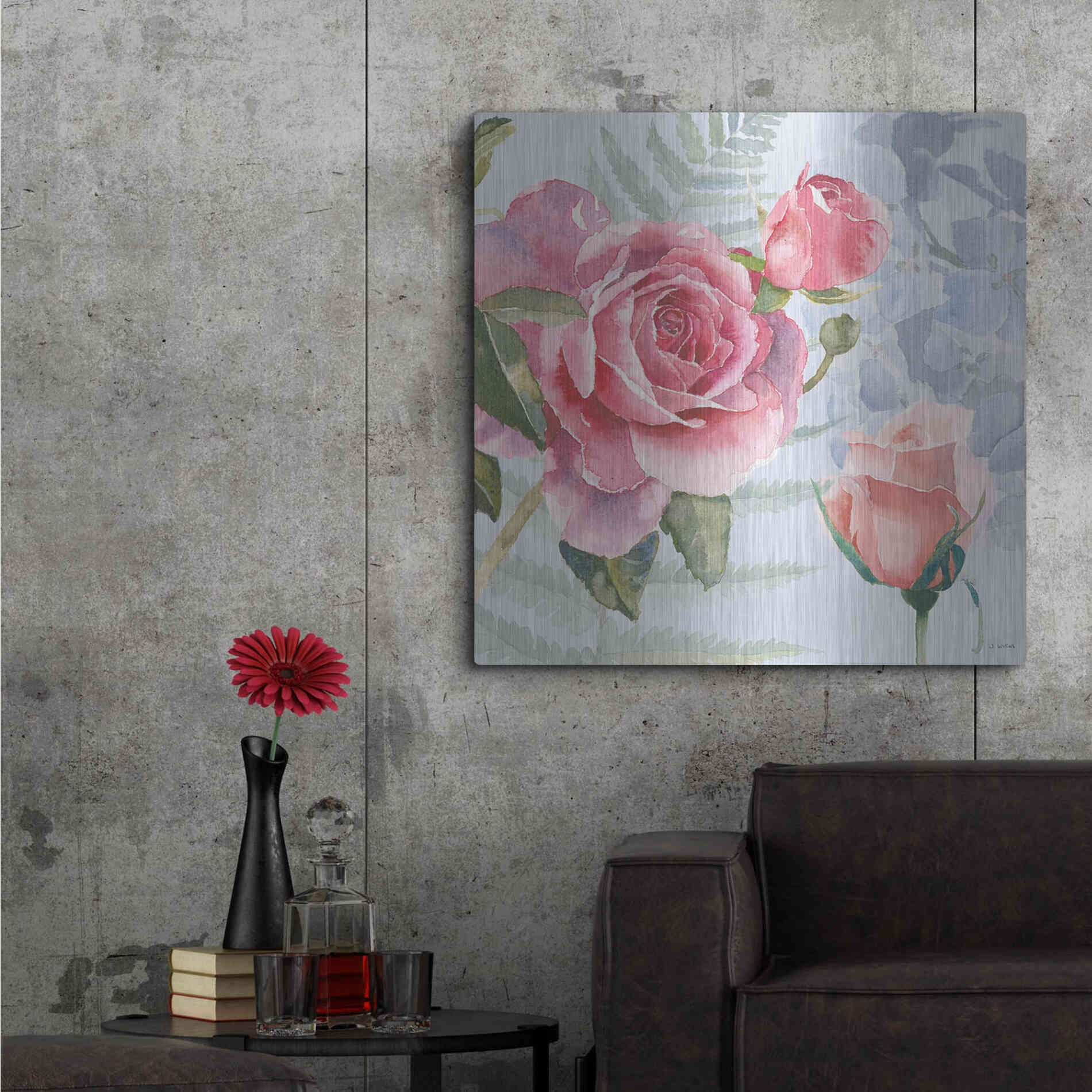 Luxe Metal Art 'Boho Bouquet V Blue' by James Wiens, Metal Wall Art,36x36