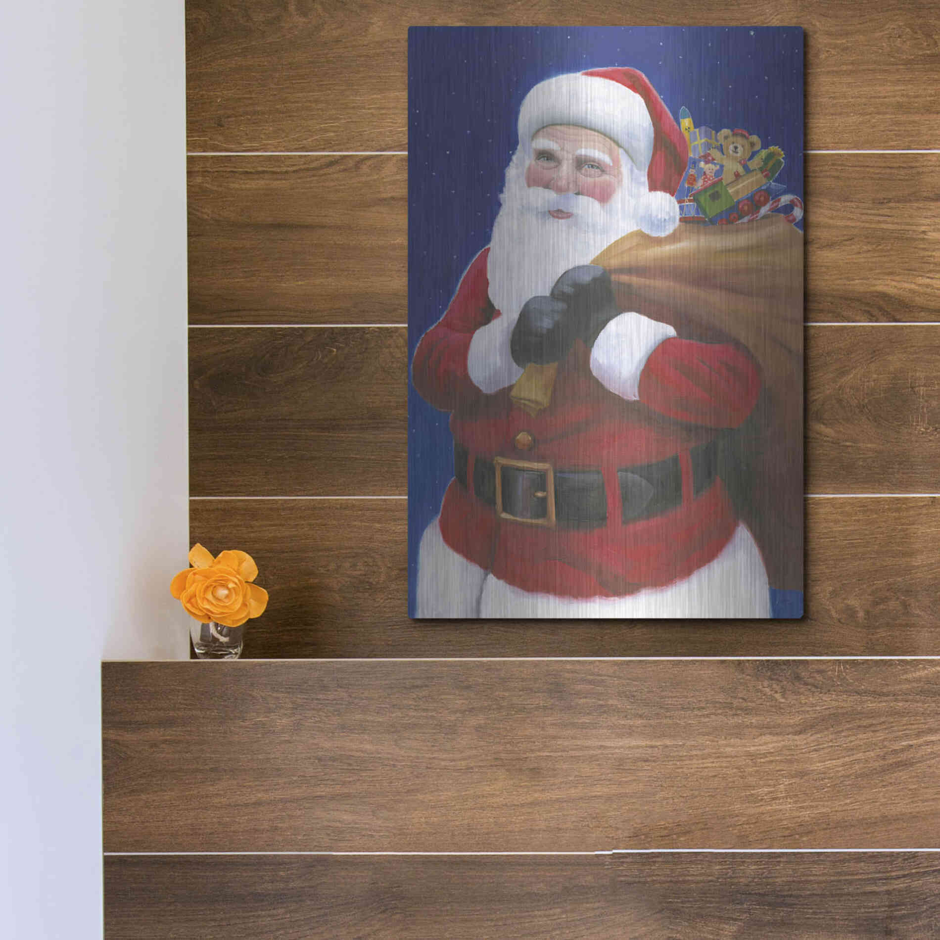 Luxe Metal Art 'James Santa' by James Wiens, Metal Wall Art,12x16