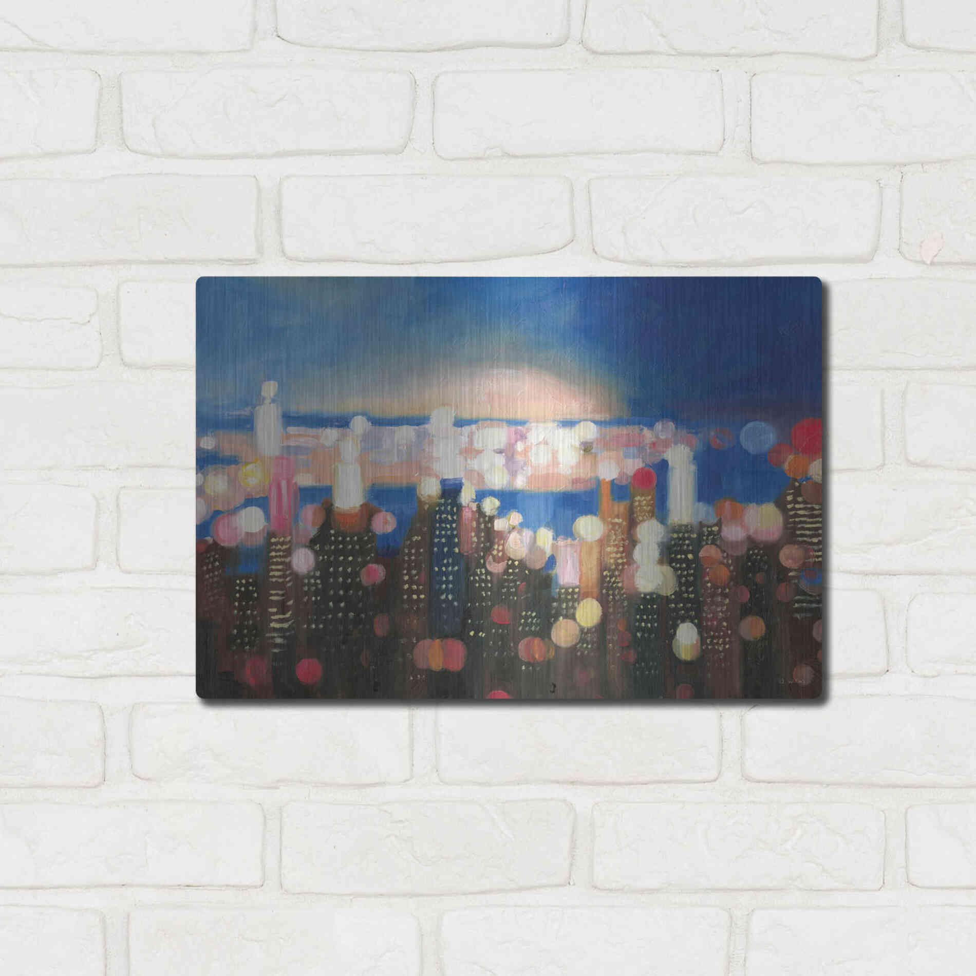 Luxe Metal Art 'City Lights' by James Wiens, Metal Wall Art,16x12