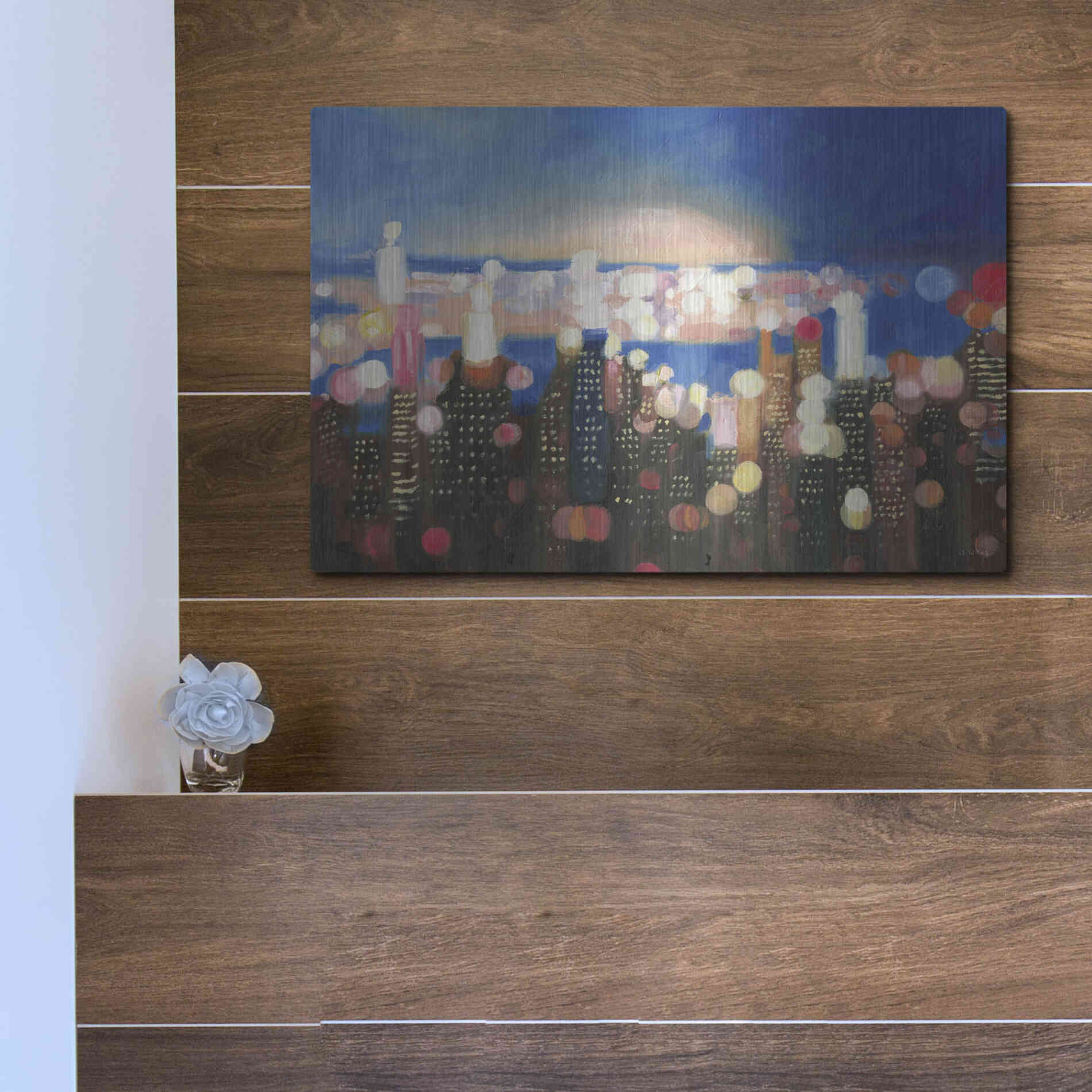 Luxe Metal Art 'City Lights' by James Wiens, Metal Wall Art,16x12