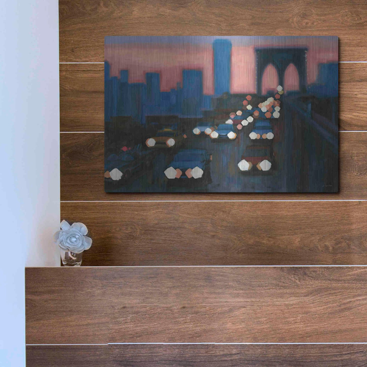 Luxe Metal Art 'Brooklyn Bridge Evening' by James Wiens, Metal Wall Art,16x12