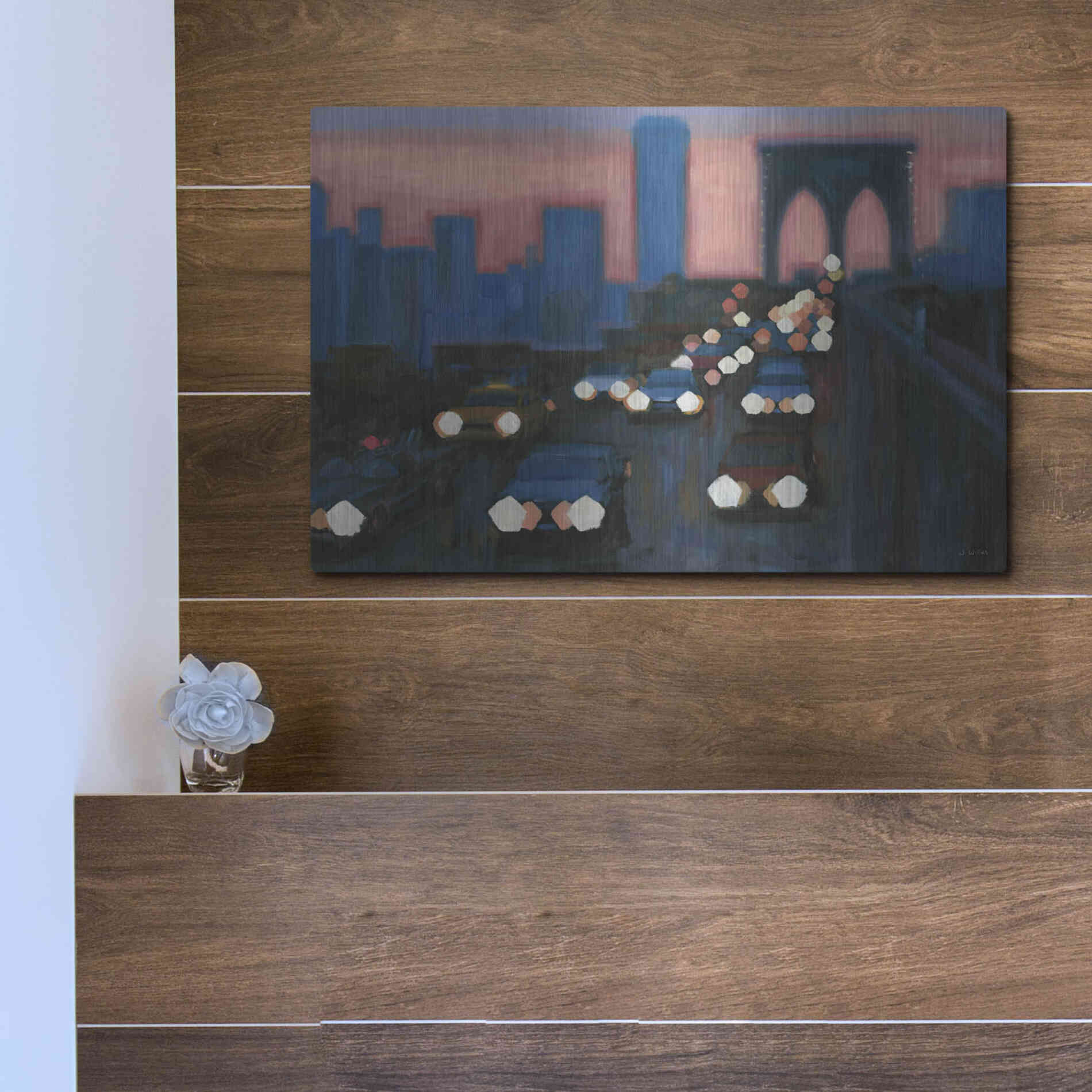 Luxe Metal Art 'Brooklyn Bridge Evening' by James Wiens, Metal Wall Art,16x12