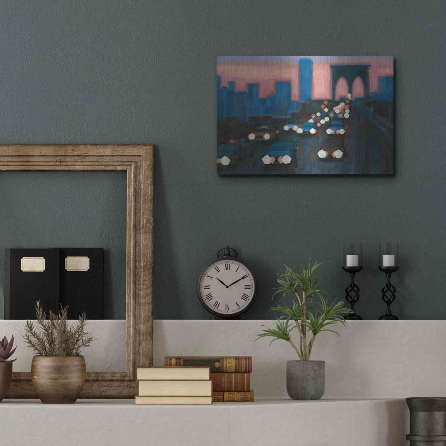 Luxe Metal Art 'Brooklyn Bridge Evening' by James Wiens, Metal Wall Art,16x12