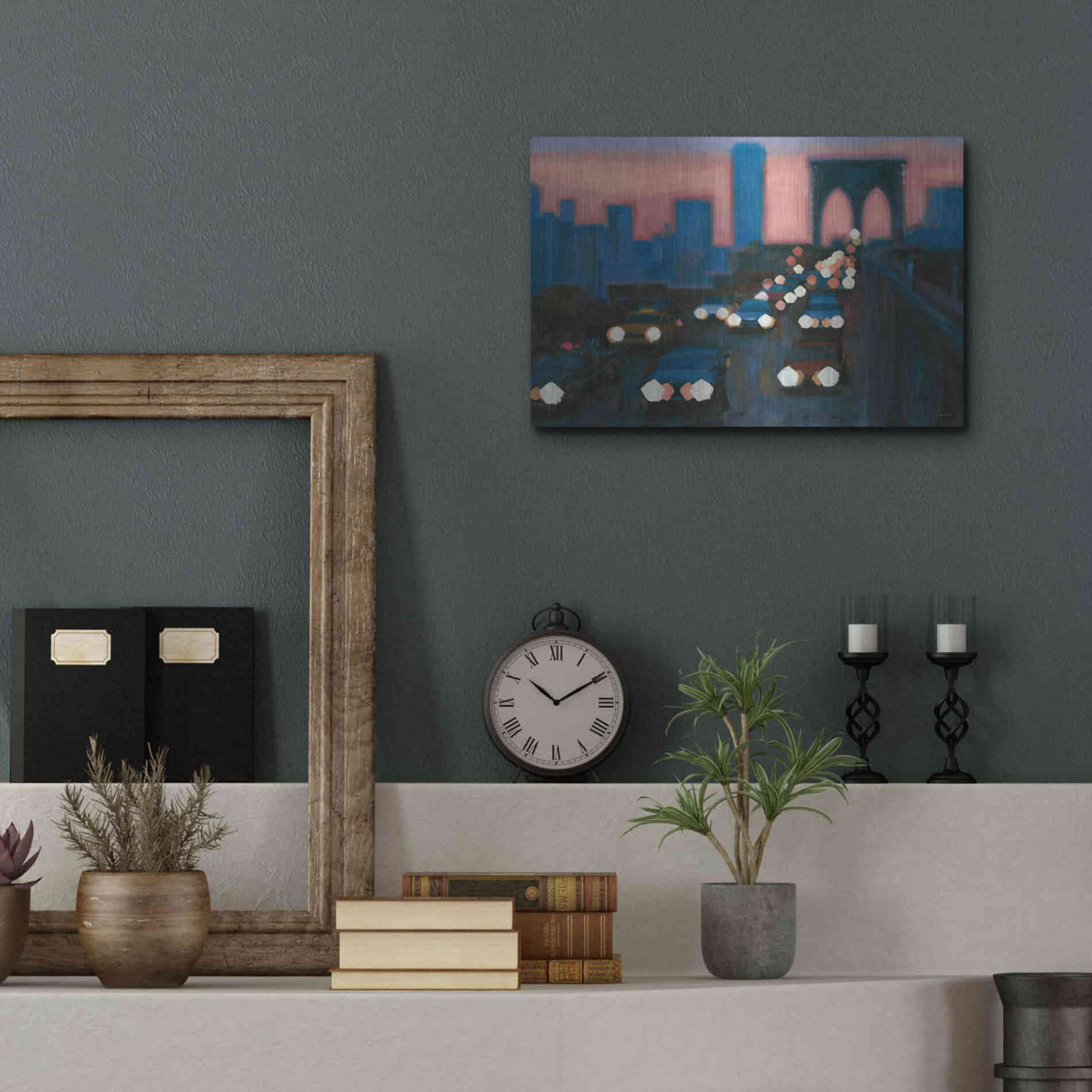 Luxe Metal Art 'Brooklyn Bridge Evening' by James Wiens, Metal Wall Art,16x12