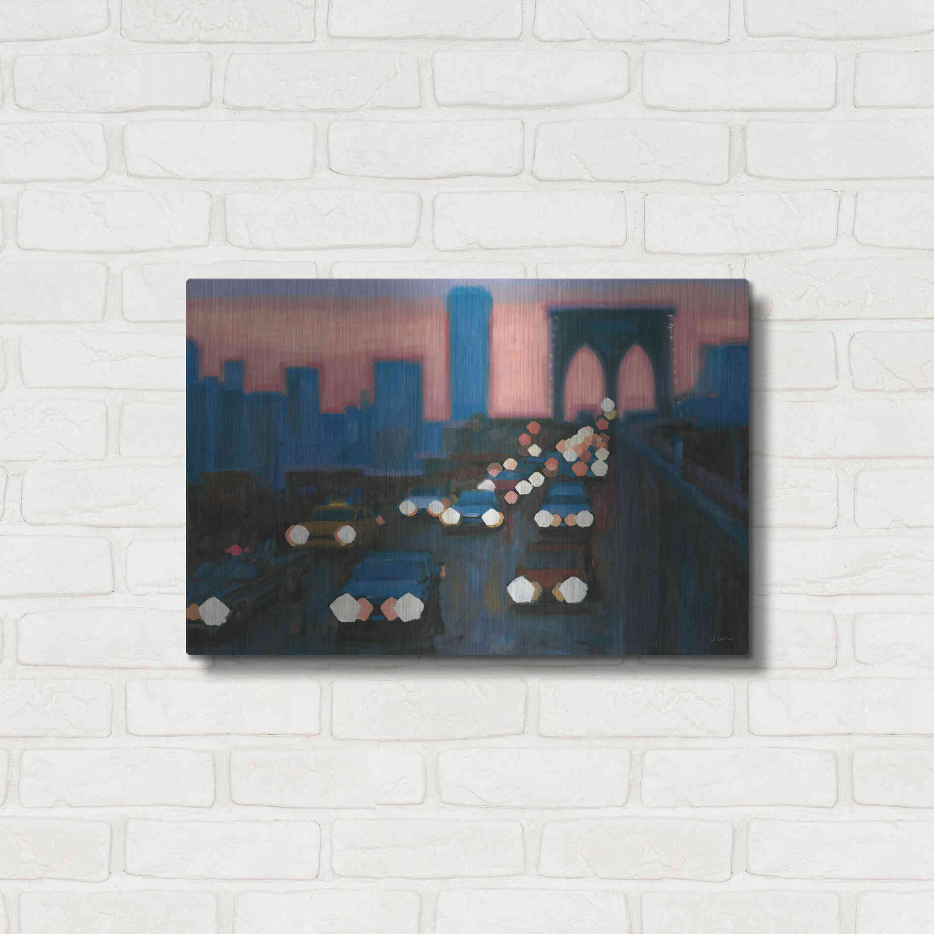 Luxe Metal Art 'Brooklyn Bridge Evening' by James Wiens, Metal Wall Art,24x16