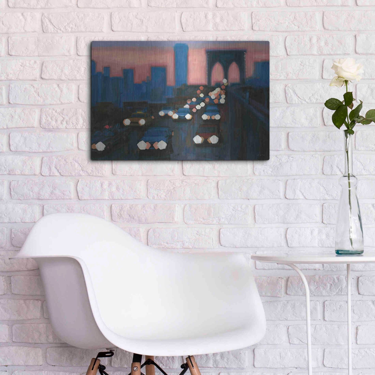 Luxe Metal Art 'Brooklyn Bridge Evening' by James Wiens, Metal Wall Art,24x16