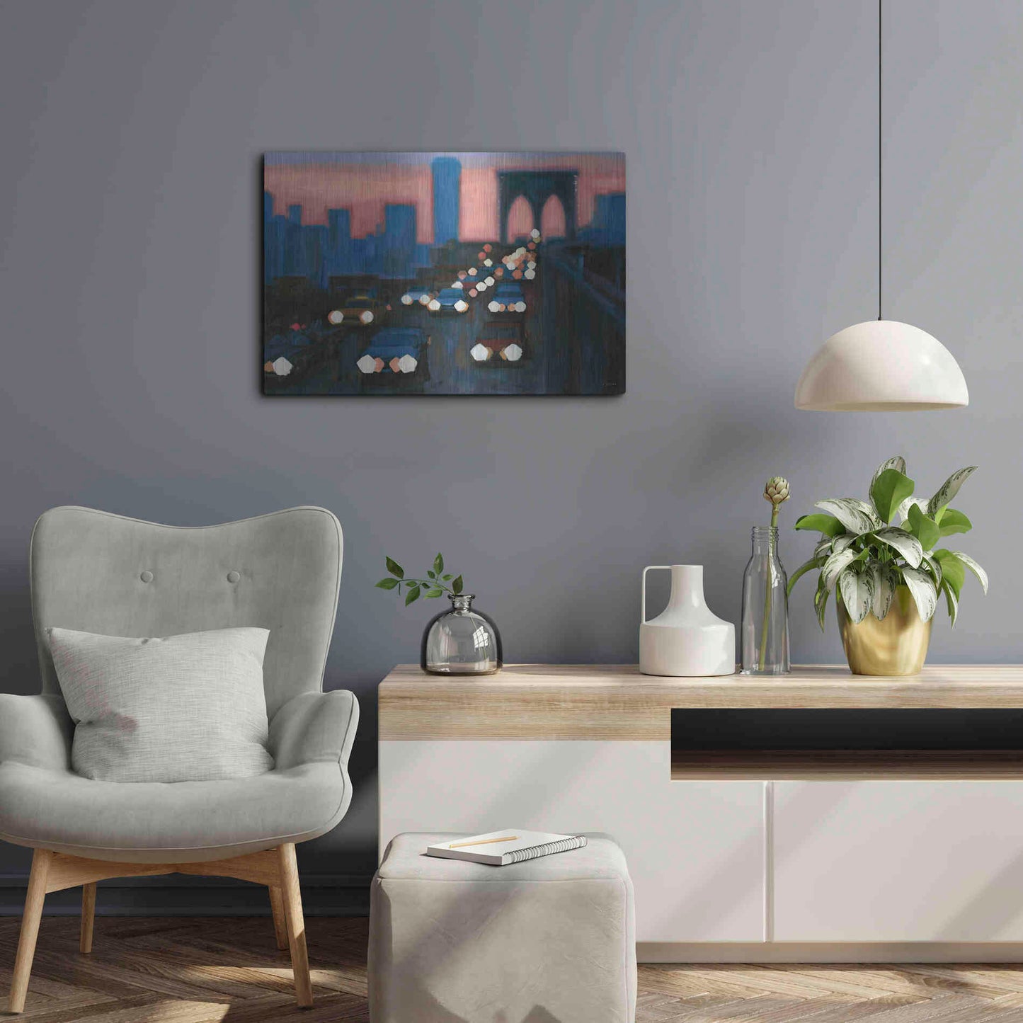 Luxe Metal Art 'Brooklyn Bridge Evening' by James Wiens, Metal Wall Art,24x16