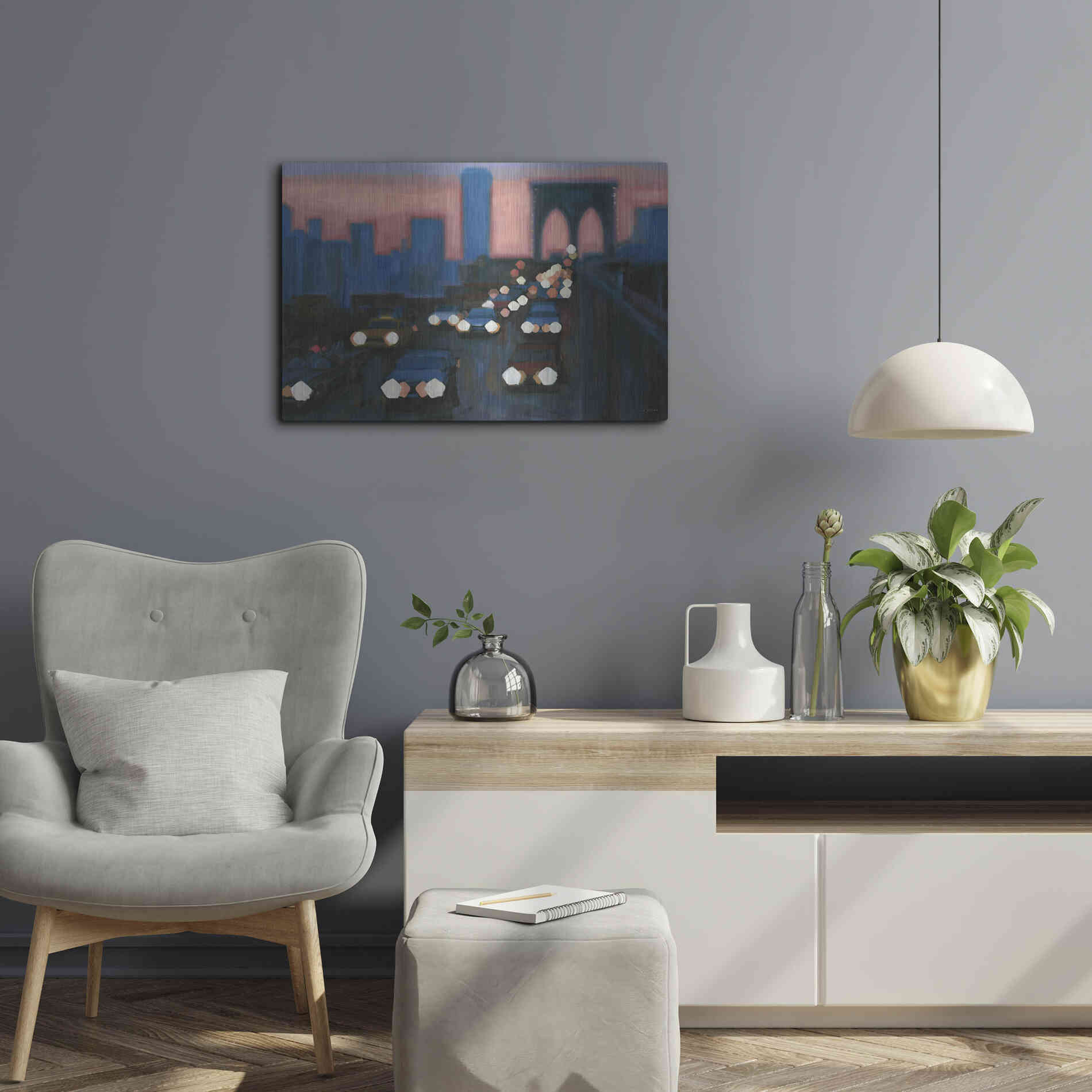 Luxe Metal Art 'Brooklyn Bridge Evening' by James Wiens, Metal Wall Art,24x16