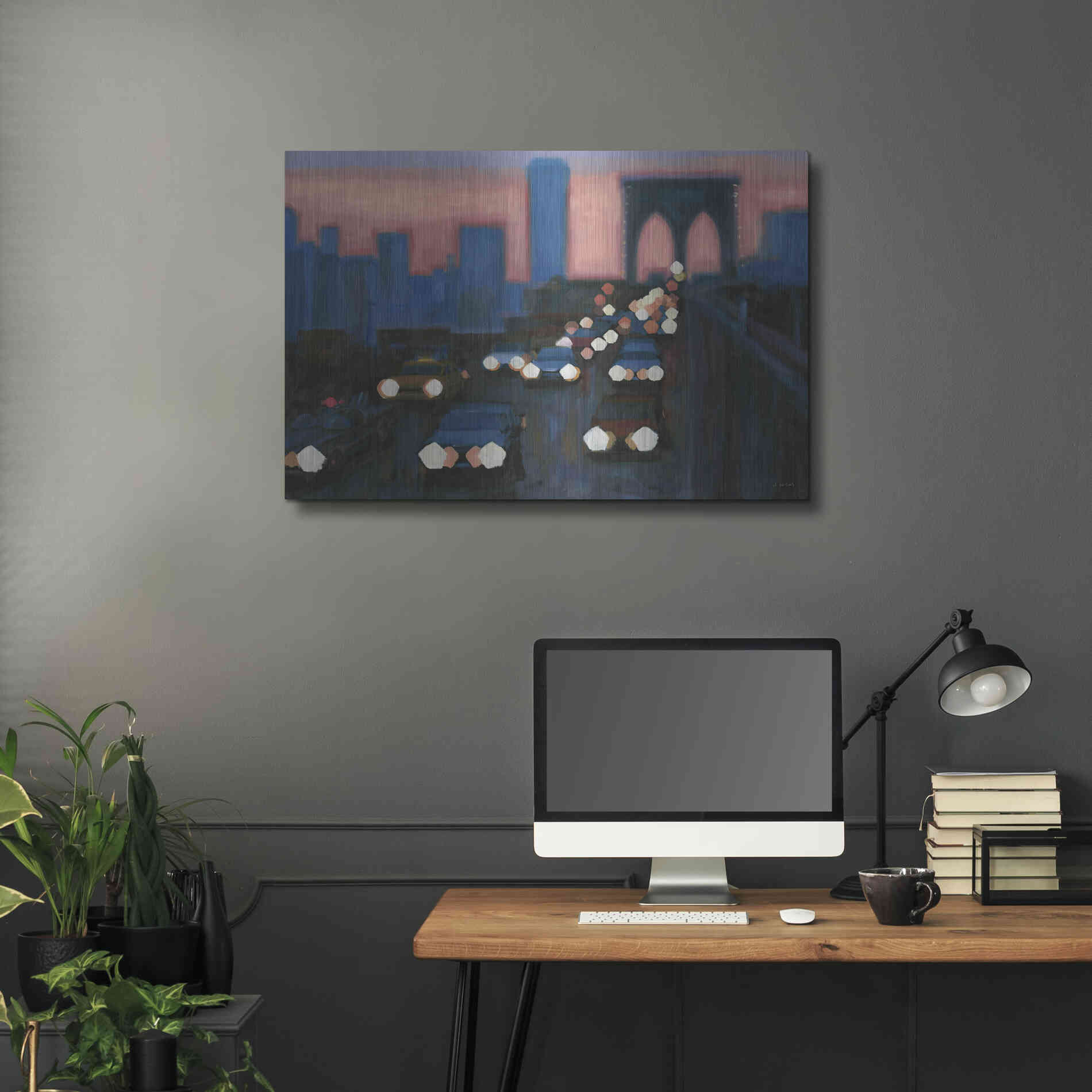 Luxe Metal Art 'Brooklyn Bridge Evening' by James Wiens, Metal Wall Art,36x24