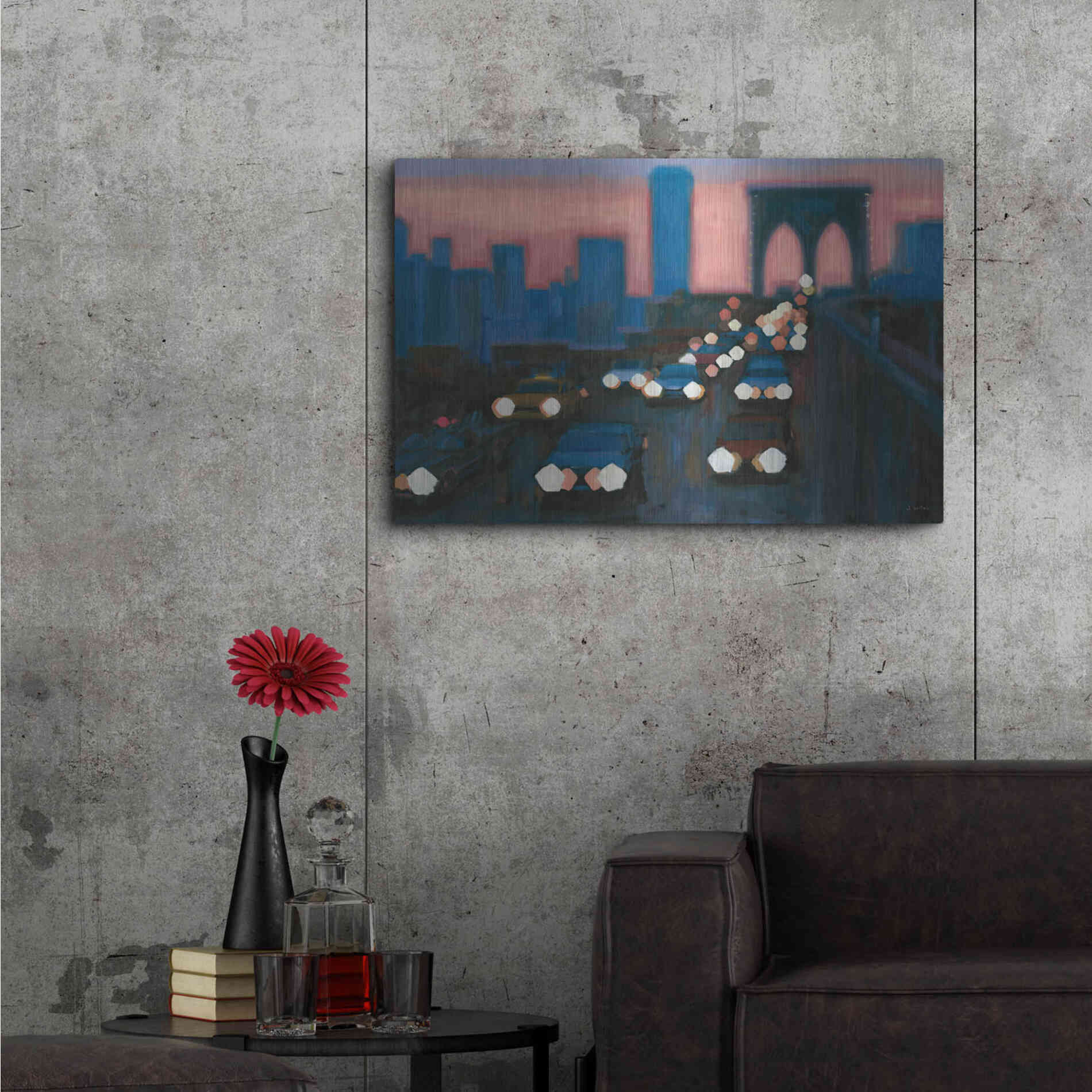 Luxe Metal Art 'Brooklyn Bridge Evening' by James Wiens, Metal Wall Art,36x24