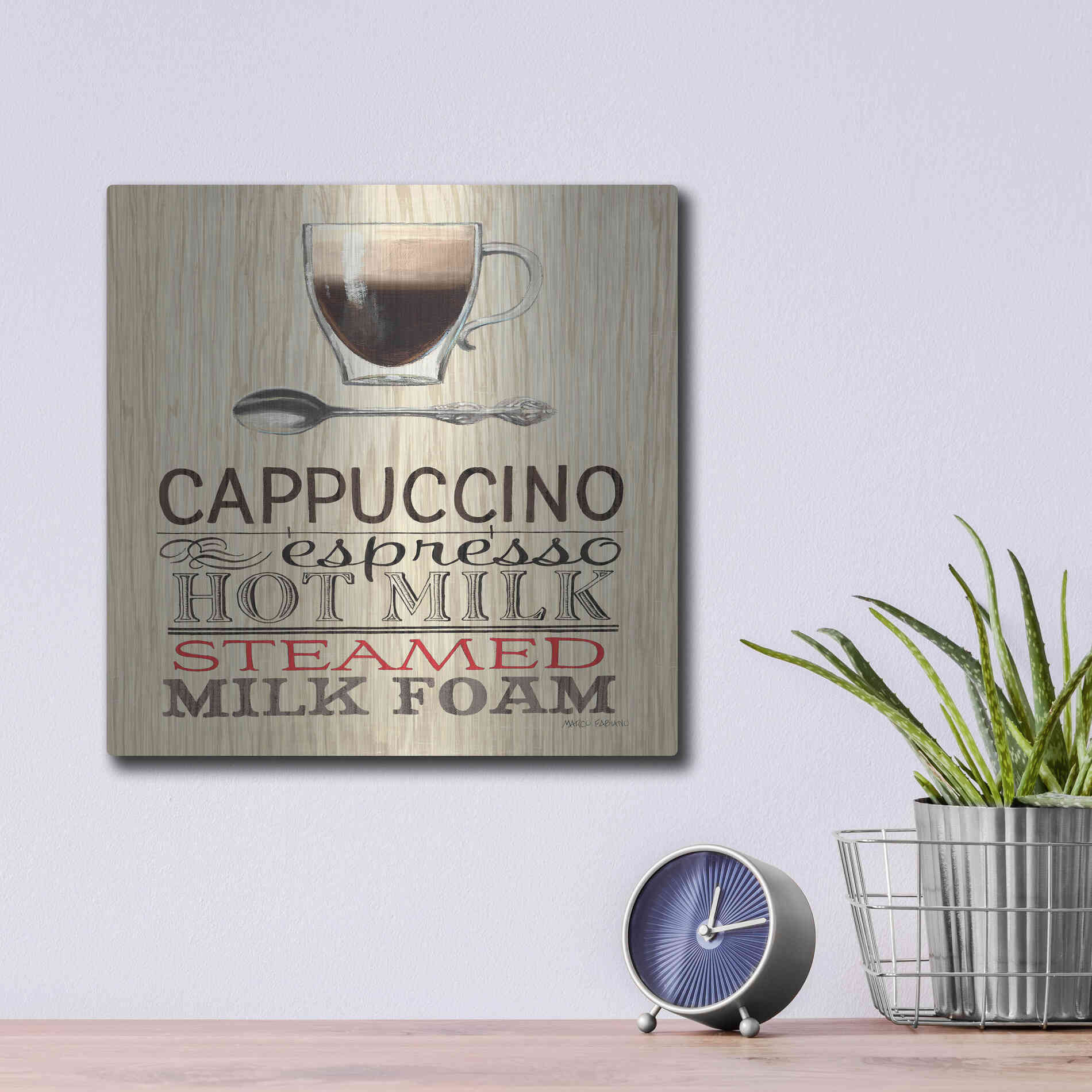 Luxe Metal Art 'Cappuccino' by Marco Fabiano, Metal Wall Art,12x12