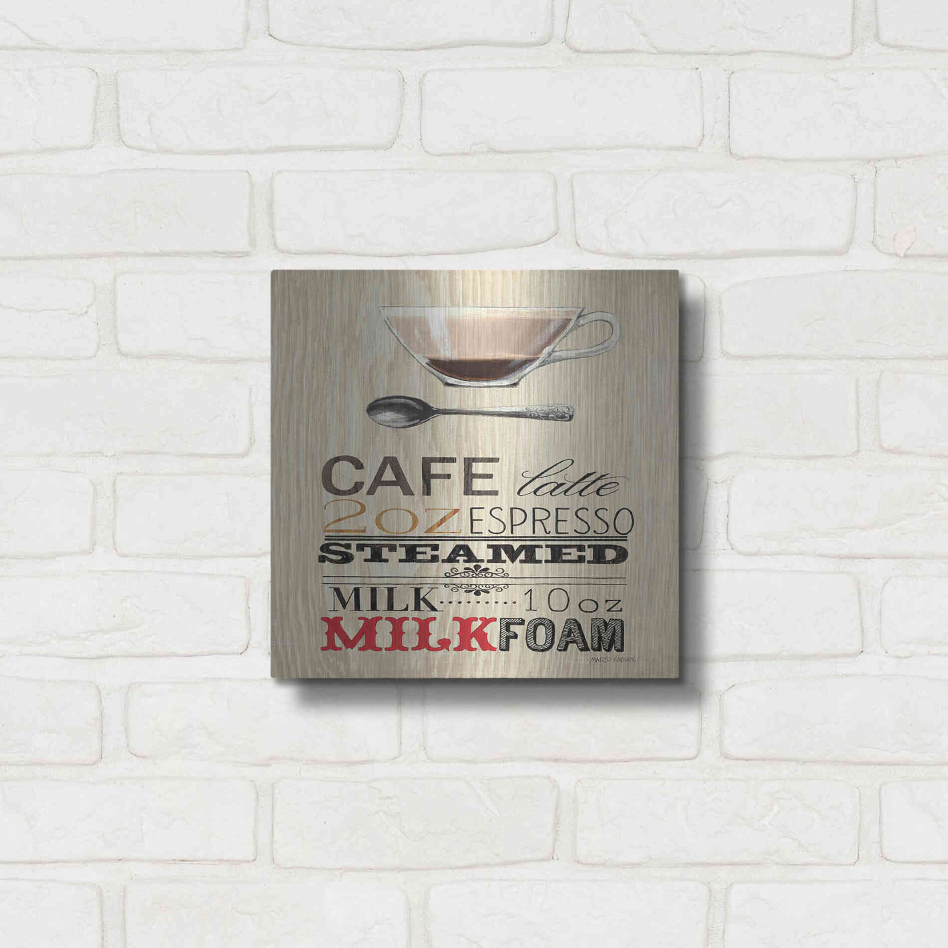 Luxe Metal Art 'Cafe Latte' by Marco Fabiano, Metal Wall Art,12x12
