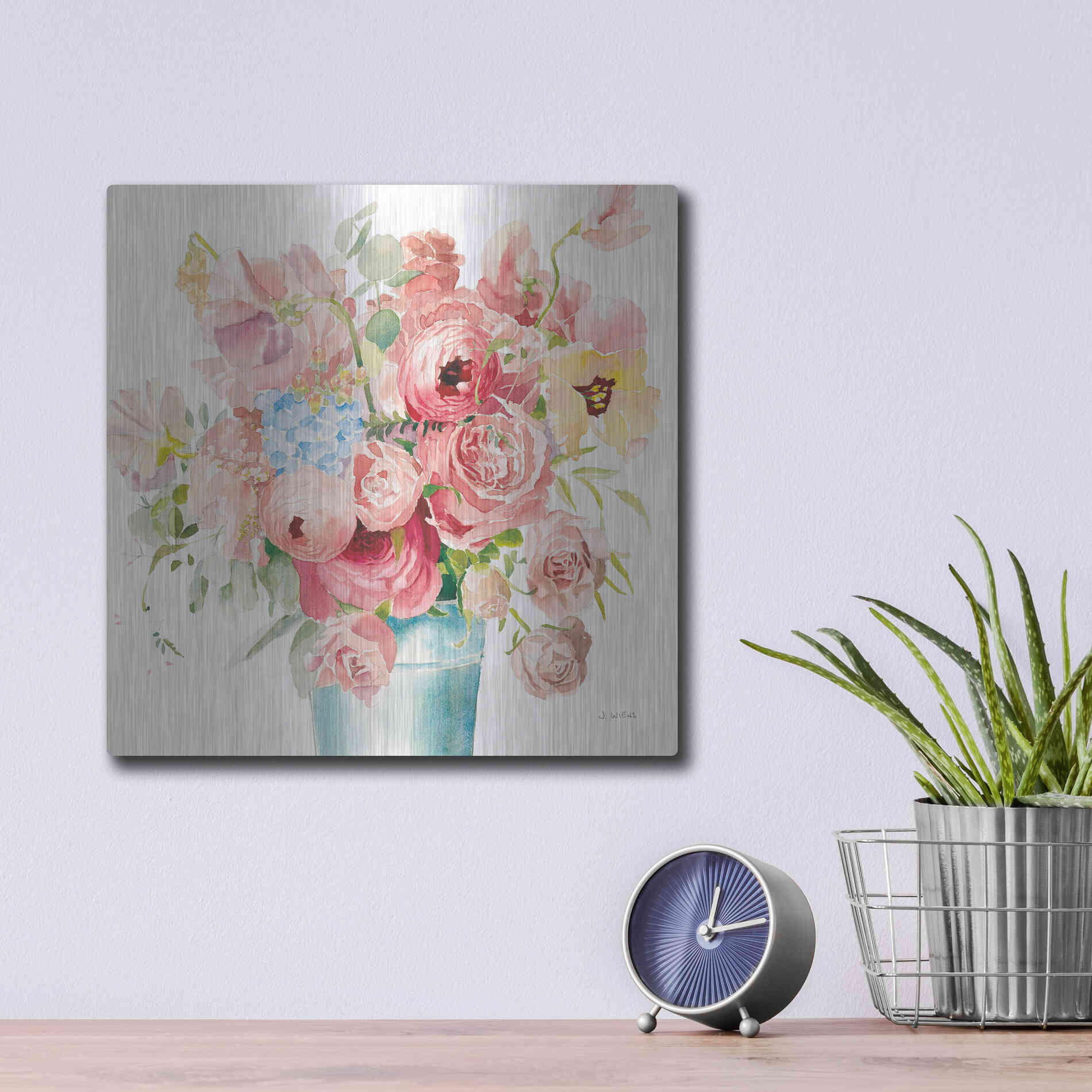 Luxe Metal Art 'Boho Bouquet VII' by James Wiens, Metal Wall Art,12x12