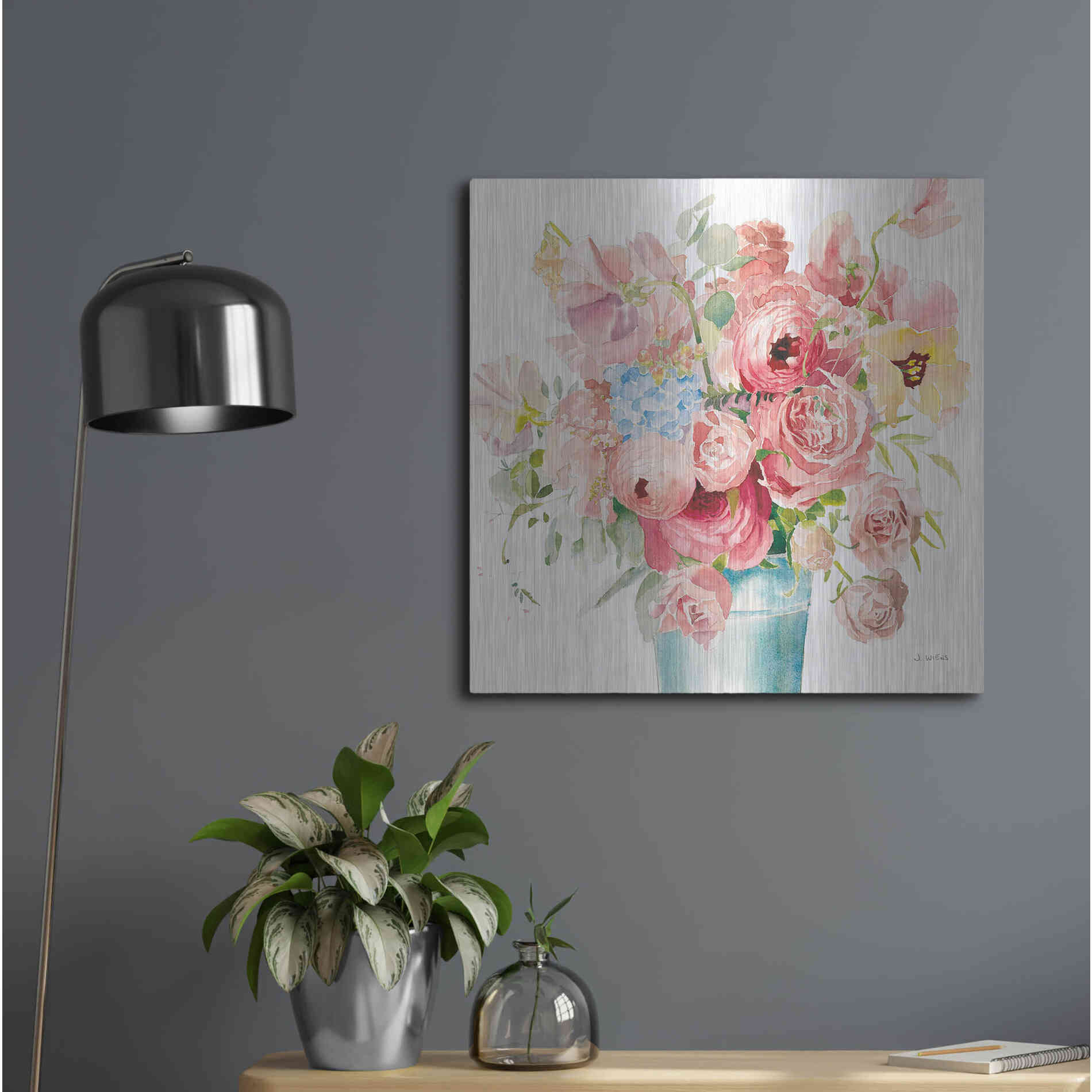 Luxe Metal Art 'Boho Bouquet VII' by James Wiens, Metal Wall Art,24x24