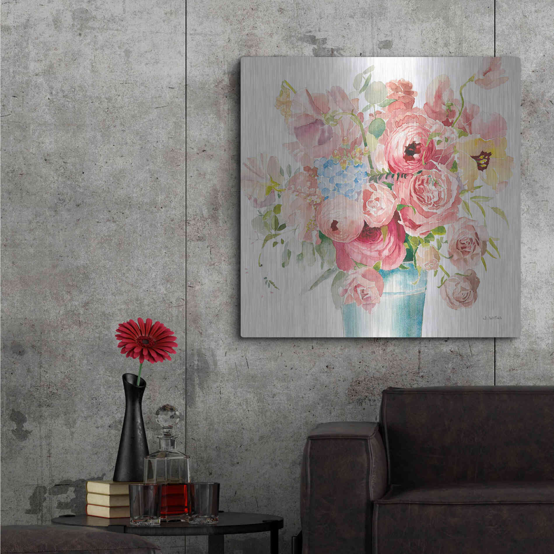 Luxe Metal Art 'Boho Bouquet VII' by James Wiens, Metal Wall Art,36x36