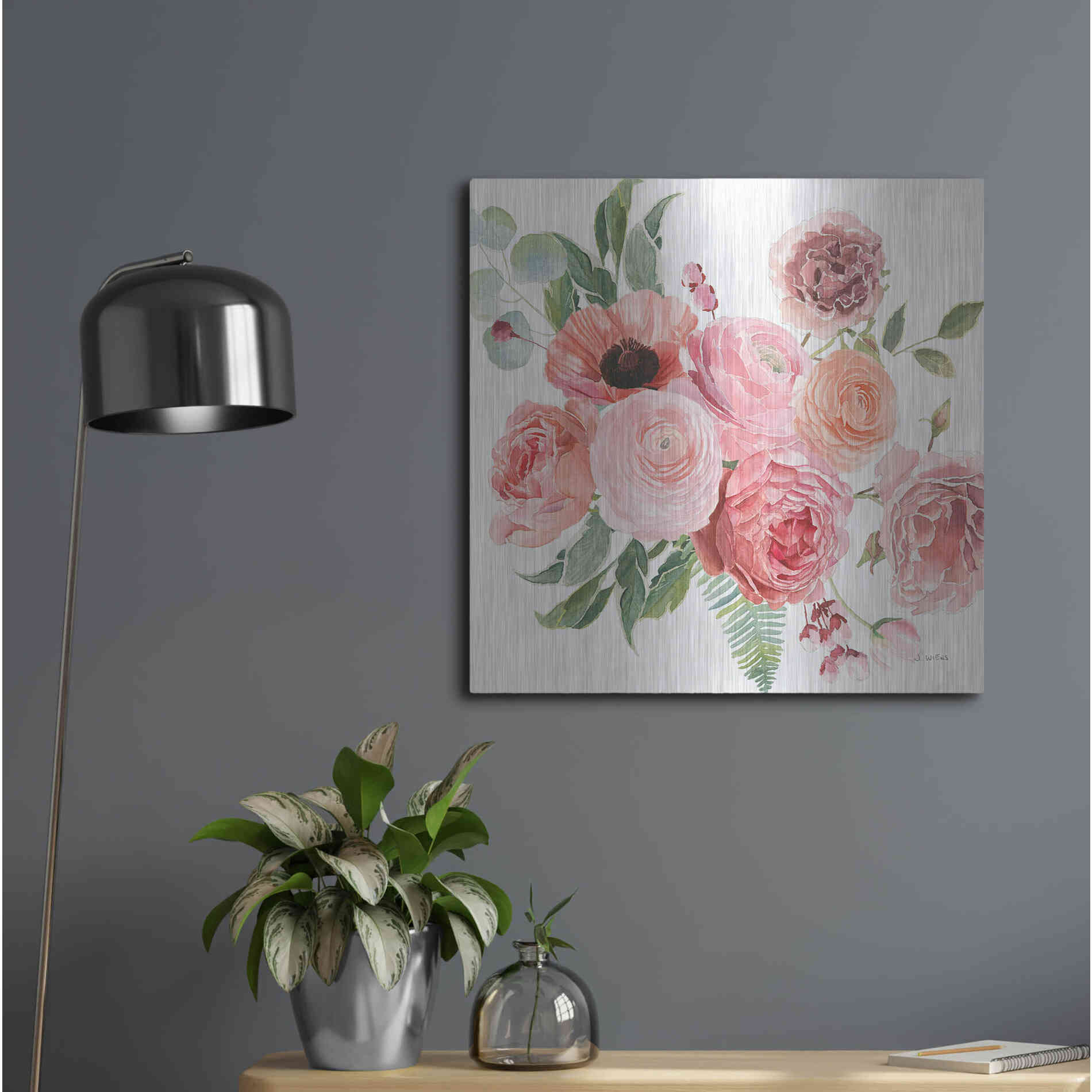 Luxe Metal Art 'Boho Bouquet VIII' by James Wiens, Metal Wall Art,24x24