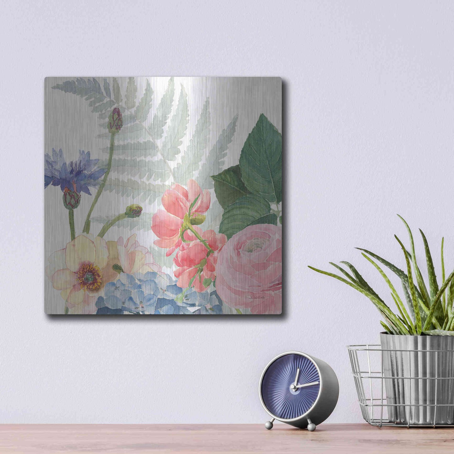 Luxe Metal Art 'Boho Bouquet IX' by James Wiens, Metal Wall Art,12x12