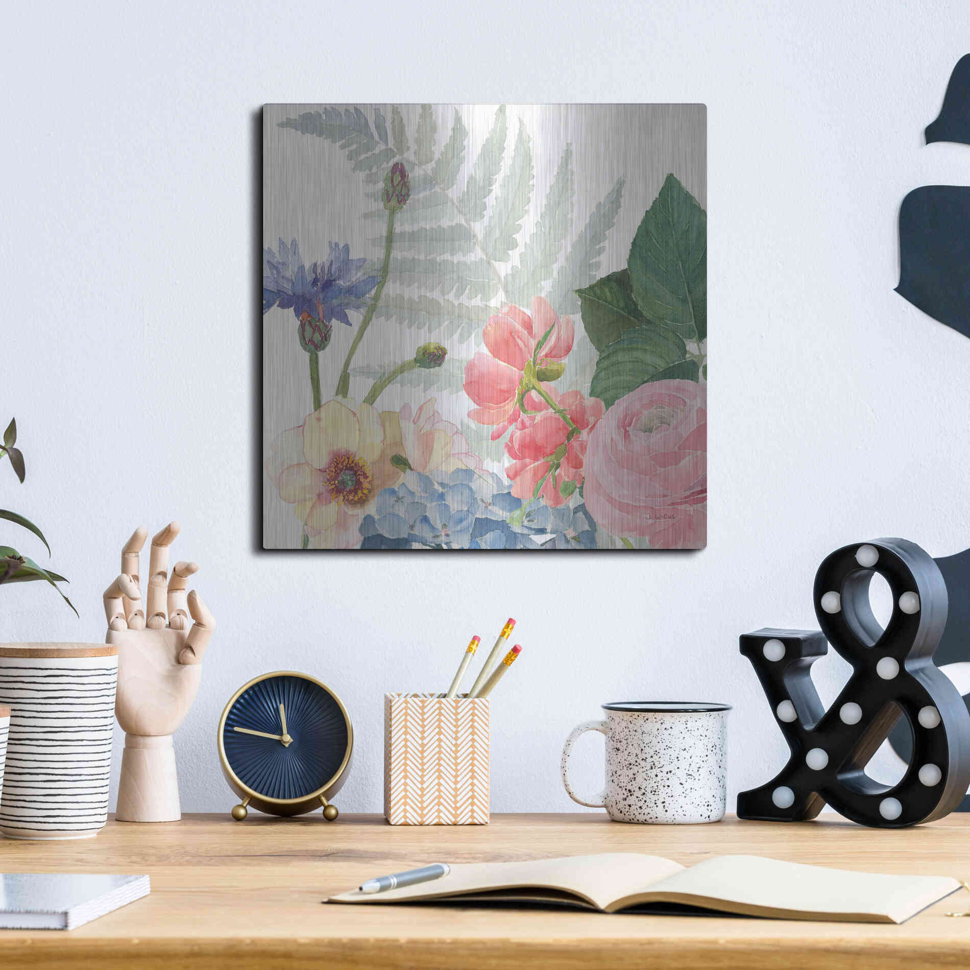 Luxe Metal Art 'Boho Bouquet IX' by James Wiens, Metal Wall Art,12x12