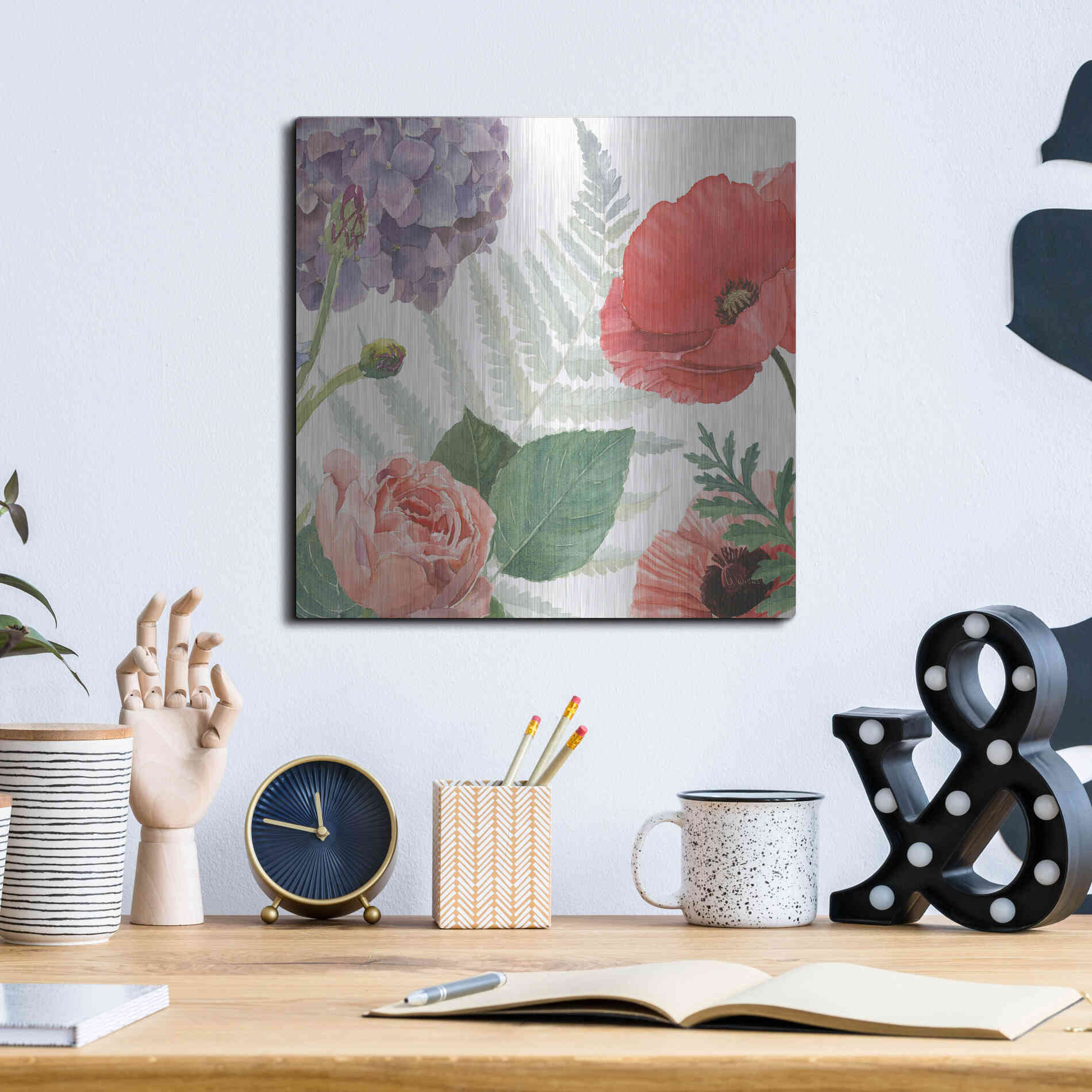 Luxe Metal Art 'Boho Bouquet XI' by James Wiens, Metal Wall Art,12x12