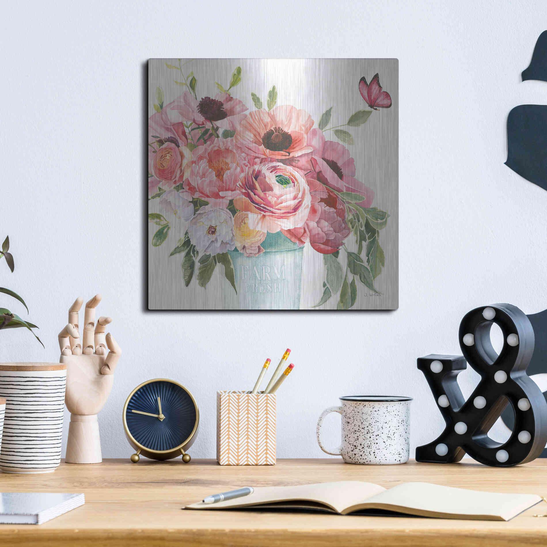 Luxe Metal Art 'Boho Bouquet XIII' by James Wiens, Metal Wall Art,12x12