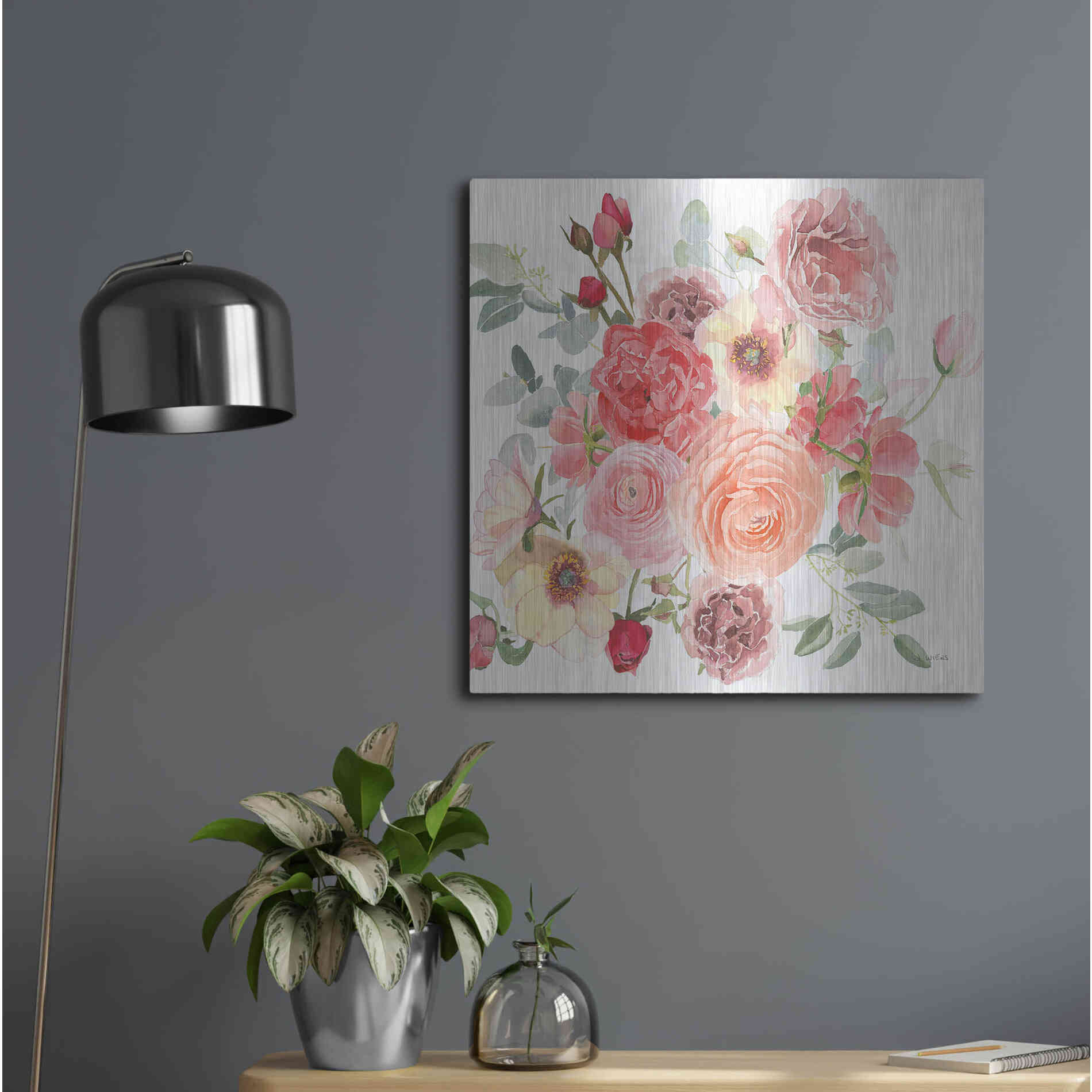 Luxe Metal Art 'Boho Bouquet XIV' by James Wiens, Metal Wall Art,24x24