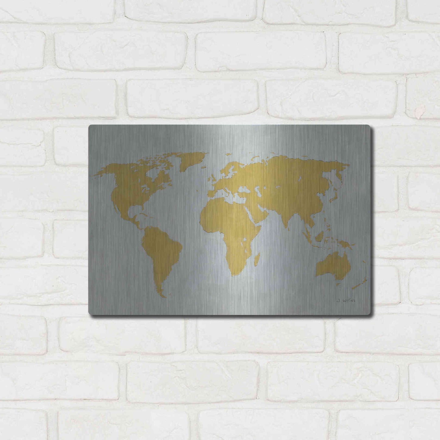 Luxe Metal Art 'Golden World' by James Wiens, Metal Wall Art,16x12