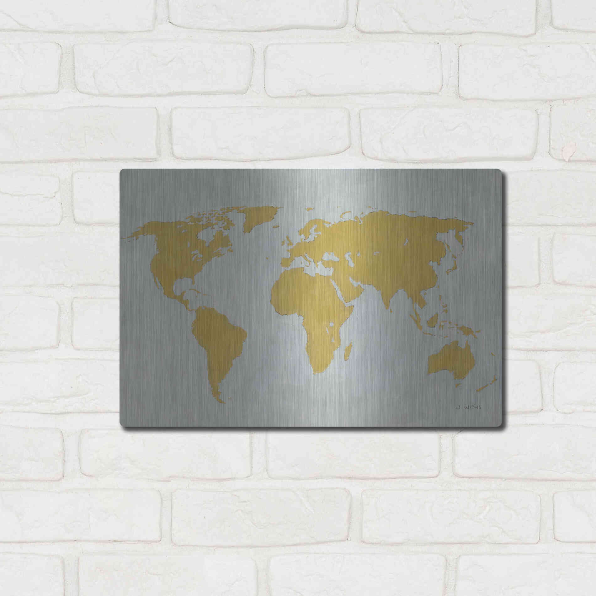 Luxe Metal Art 'Golden World' by James Wiens, Metal Wall Art,16x12