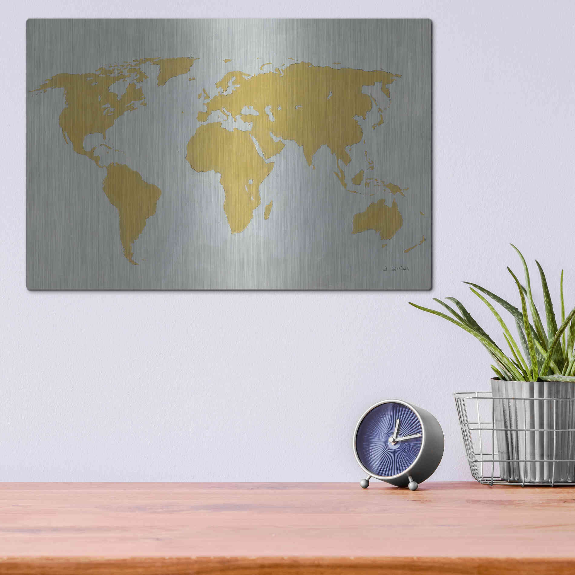 Luxe Metal Art 'Golden World' by James Wiens, Metal Wall Art,16x12