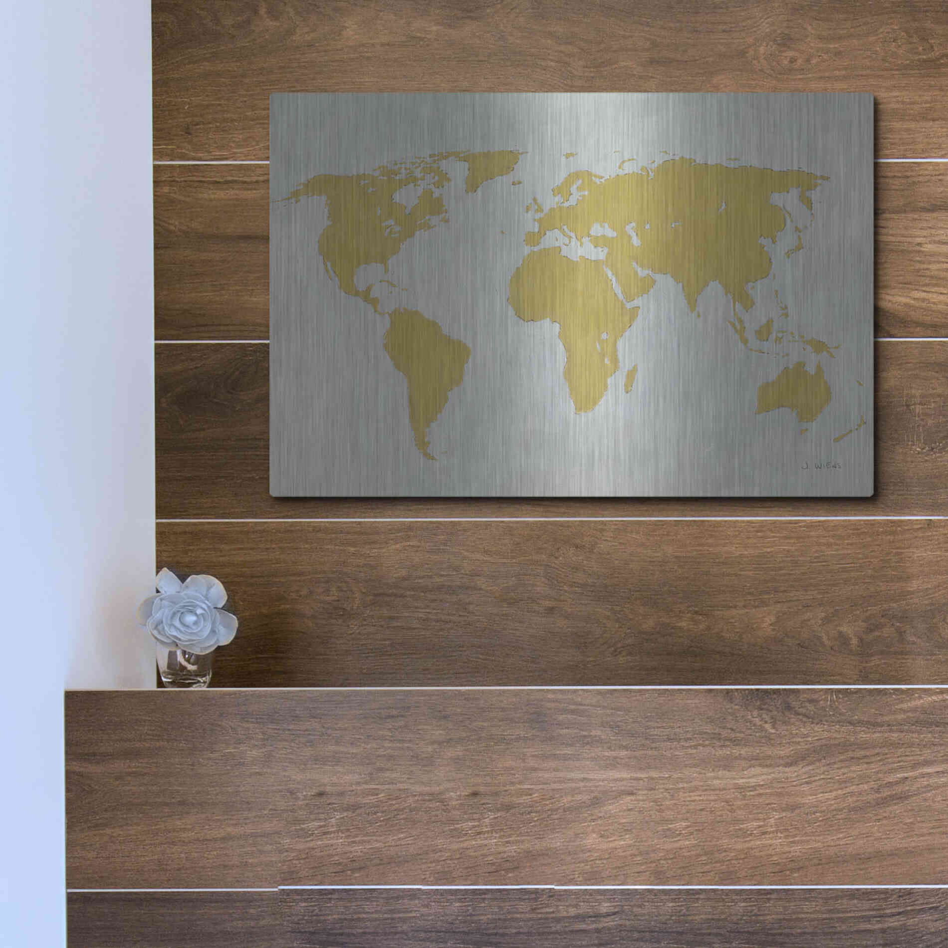 Luxe Metal Art 'Golden World' by James Wiens, Metal Wall Art,16x12
