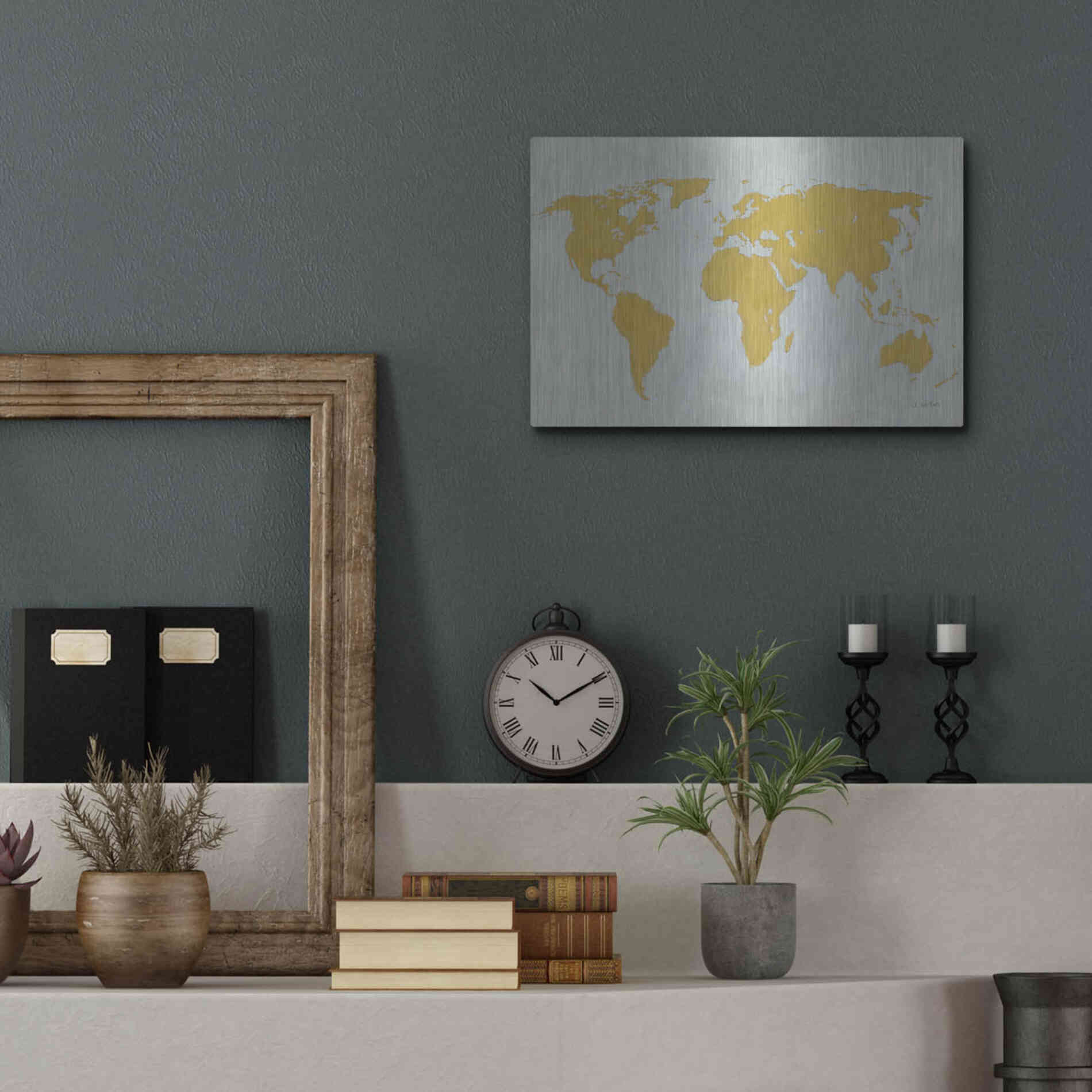 Luxe Metal Art 'Golden World' by James Wiens, Metal Wall Art,16x12