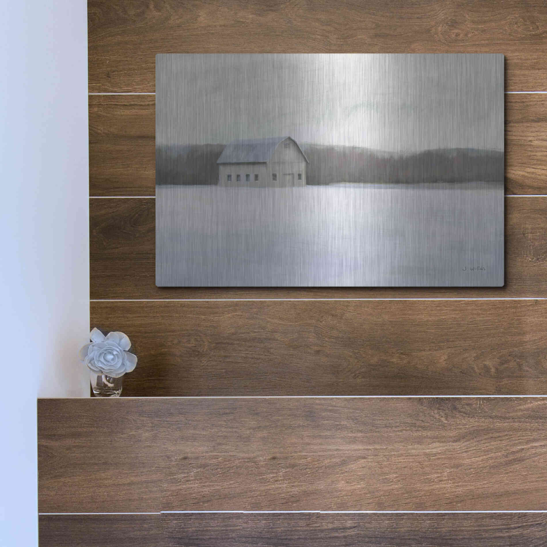 Luxe Metal Art 'Winter Barn' by James Wiens, Metal Wall Art,16x12