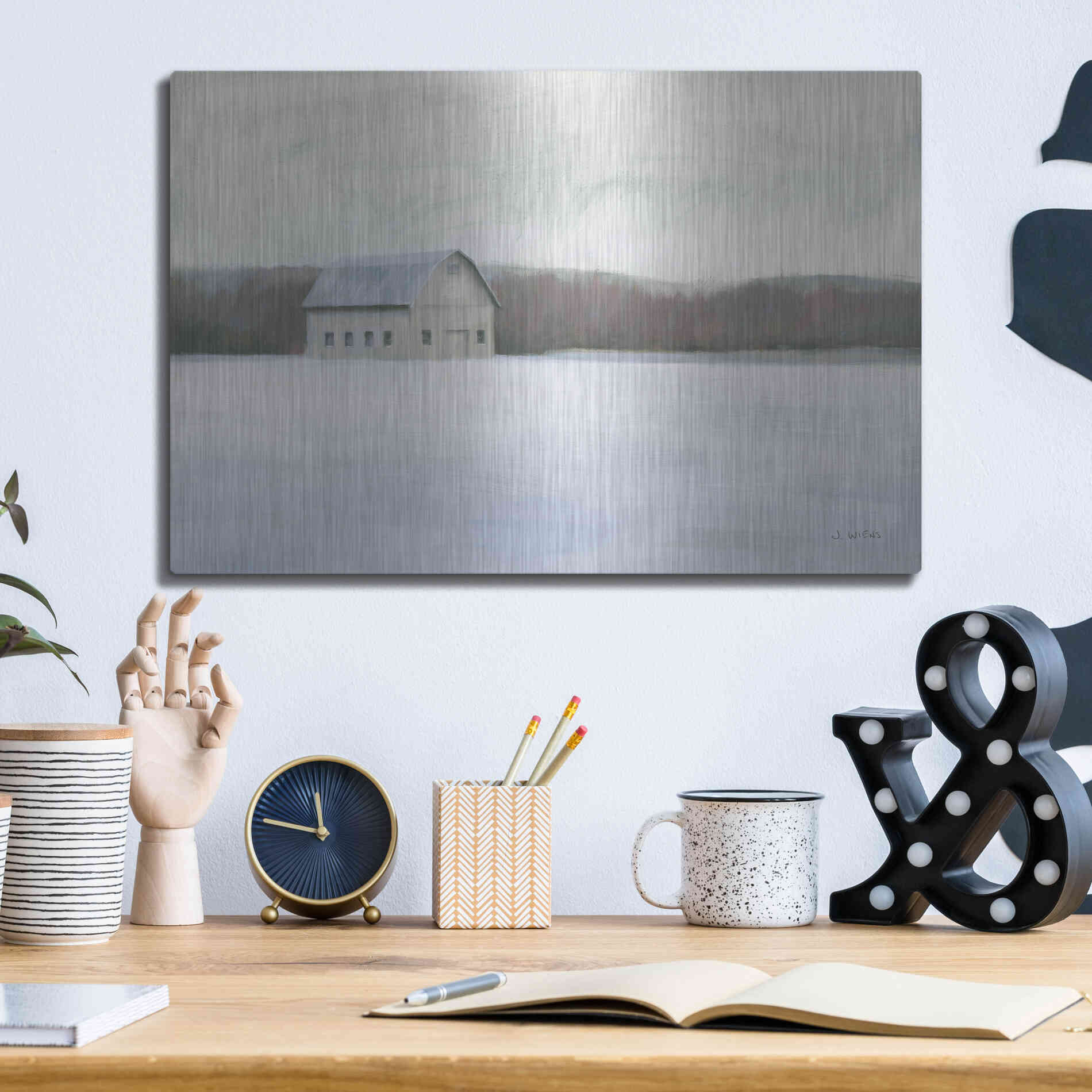 Luxe Metal Art 'Winter Barn' by James Wiens, Metal Wall Art,16x12