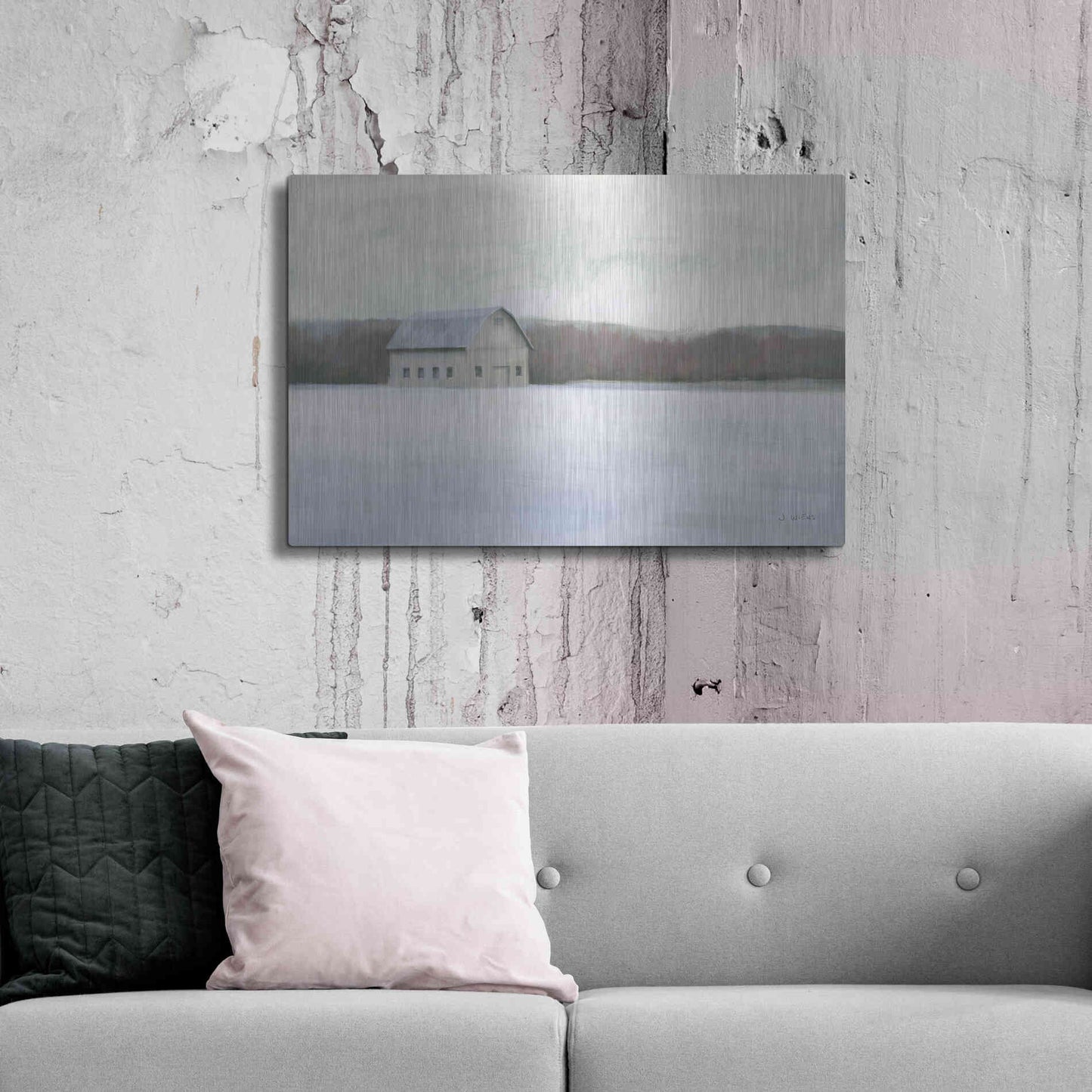 Luxe Metal Art 'Winter Barn' by James Wiens, Metal Wall Art,36x24