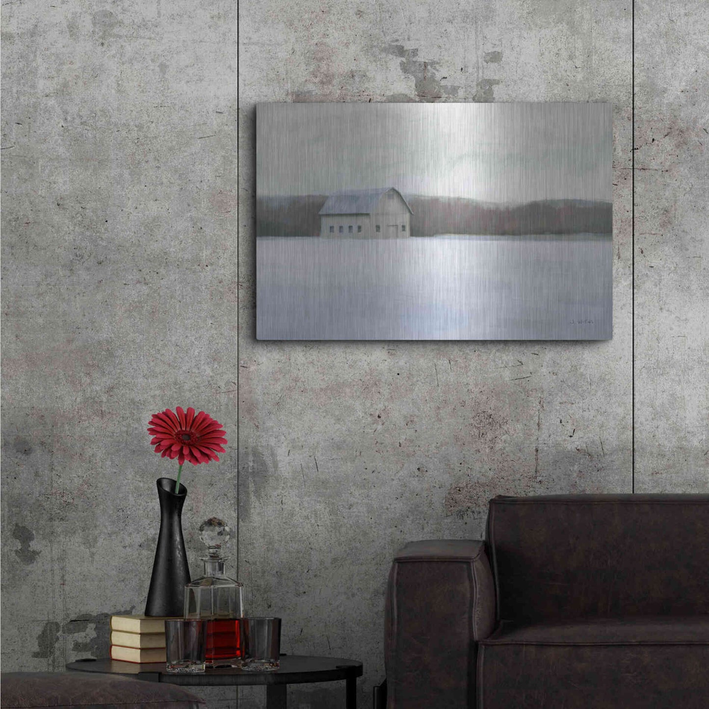 Luxe Metal Art 'Winter Barn' by James Wiens, Metal Wall Art,36x24